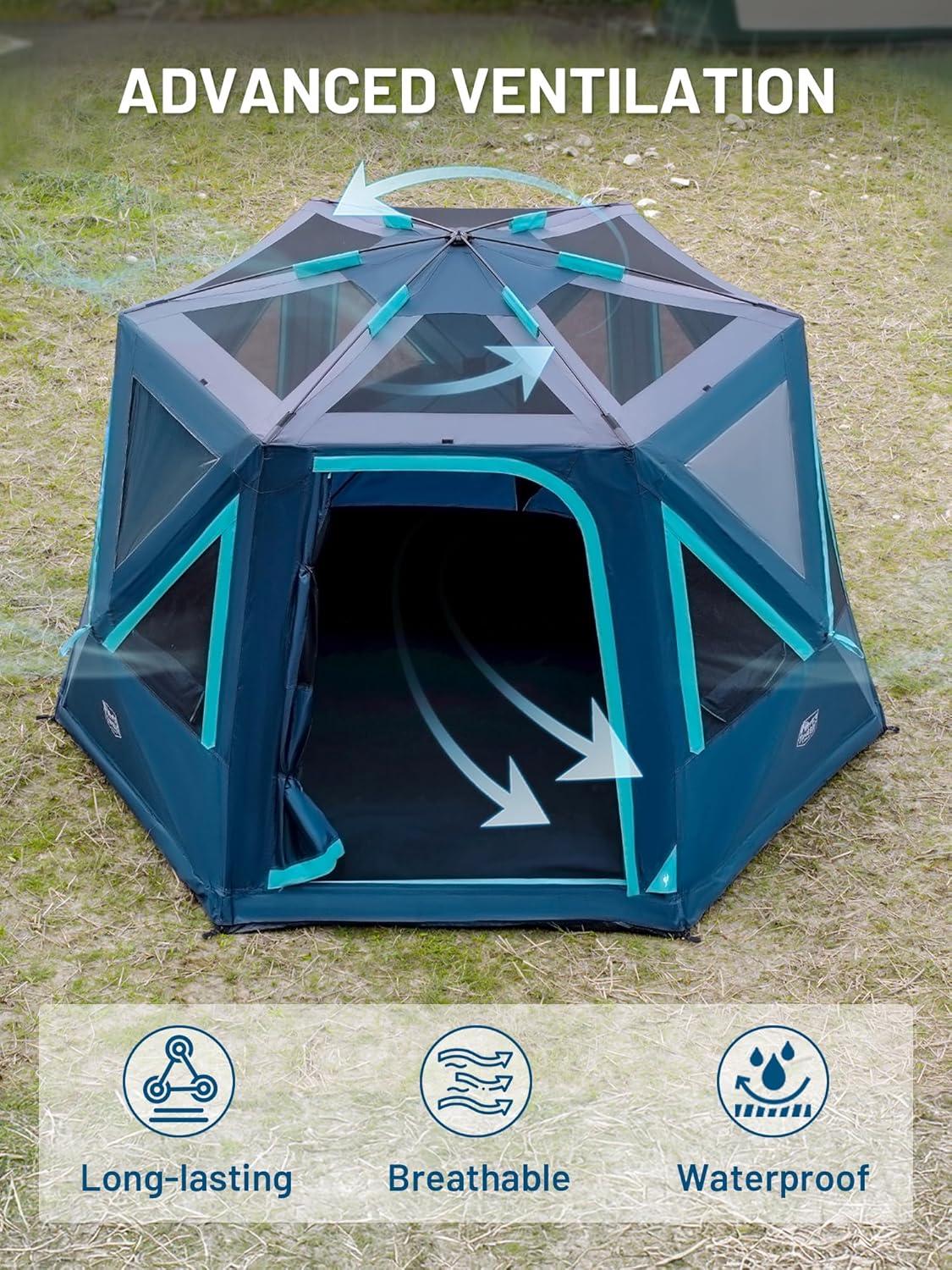imageTIMBER RIDGE 468 Person Instant Pop Up Cabin Tent Easy 60 Second Setup Weather Resistant Camping Family Hub Tent with Rain Fly and Carry Bag for Outdoor CampingBlue