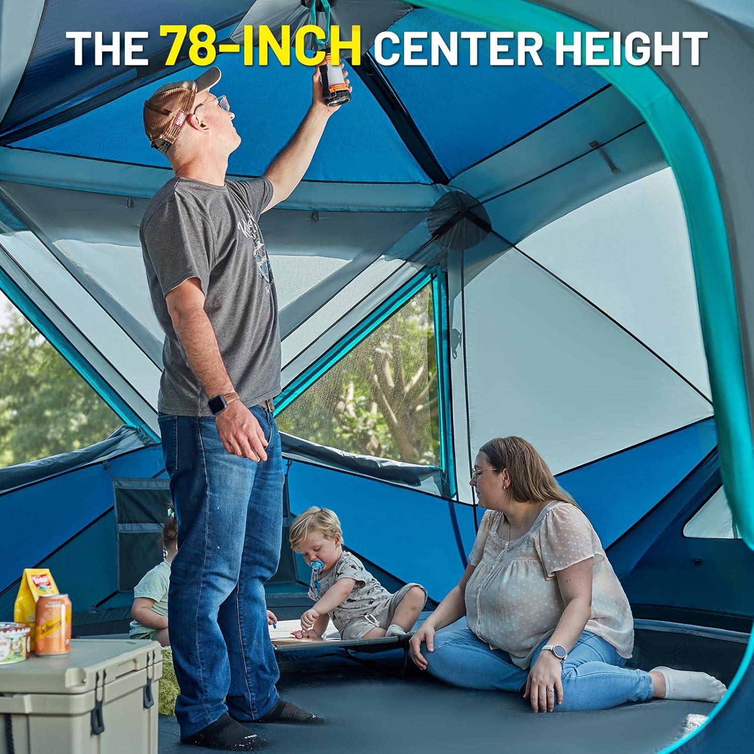 imageTIMBER RIDGE 468 Person Instant Pop Up Cabin Tent Easy 60 Second Setup Weather Resistant Camping Family Hub Tent with Rain Fly and Carry Bag for Outdoor CampingBlue