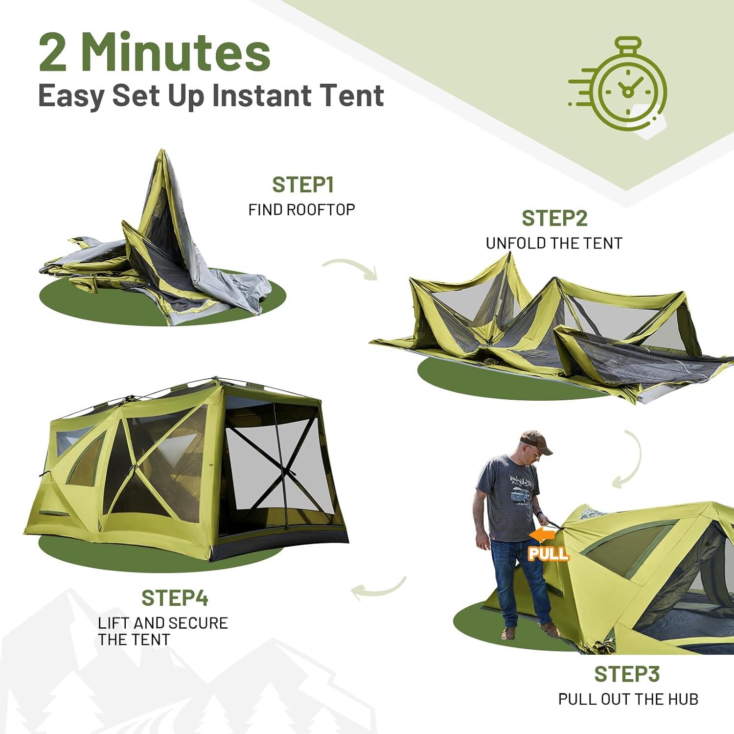 imageTIMBER RIDGE 468 Person Instant Pop Up Cabin Tent Easy 60 Second Setup Weather Resistant Camping Family Hub Tent with Rain Fly and Carry Bag for Outdoor CampingGreen