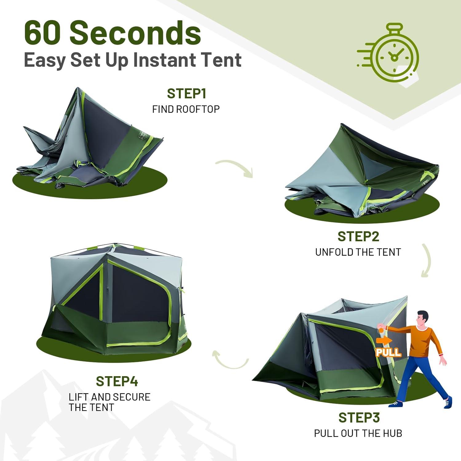 imageTIMBER RIDGE 468 Person Instant Pop Up Cabin Tent Easy 60 Second Setup Weather Resistant Camping Family Hub Tent with Rain Fly and Carry Bag for Outdoor CampingGreen