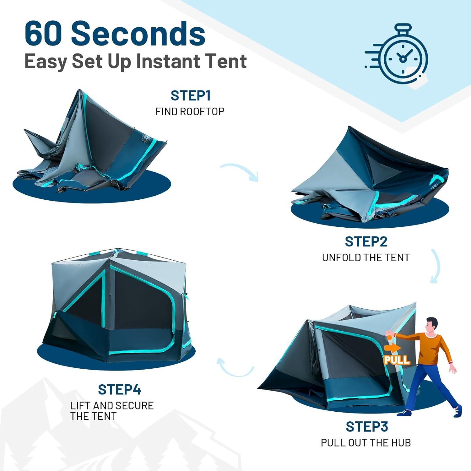 imageTIMBER RIDGE 468 Person Instant Pop Up Cabin Tent Easy 60 Second Setup Weather Resistant Camping Family Hub Tent with Rain Fly and Carry Bag for Outdoor CampingBlue