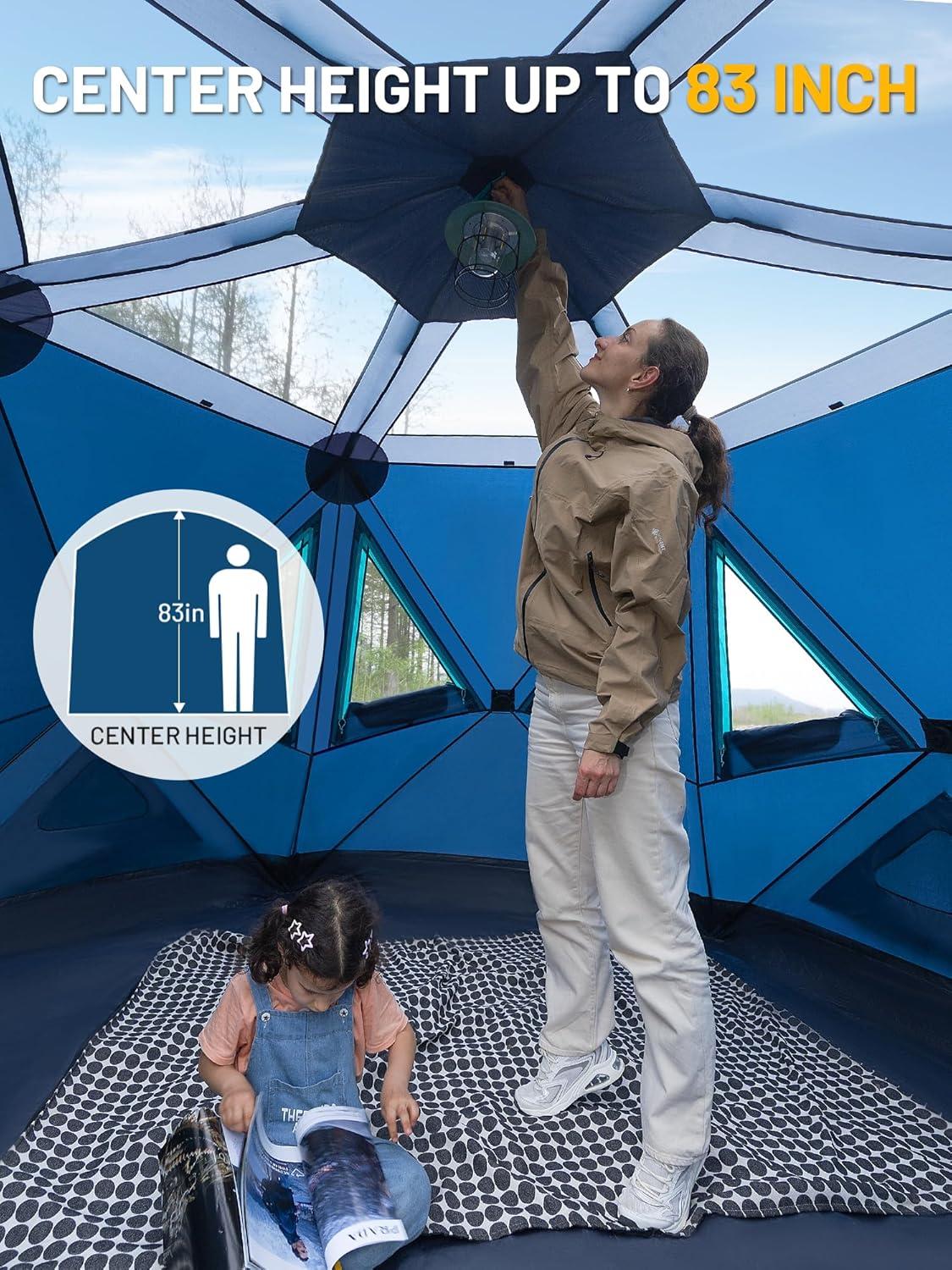 imageTIMBER RIDGE 468 Person Instant Pop Up Cabin Tent Easy 60 Second Setup Weather Resistant Camping Family Hub Tent with Rain Fly and Carry Bag for Outdoor CampingBlue