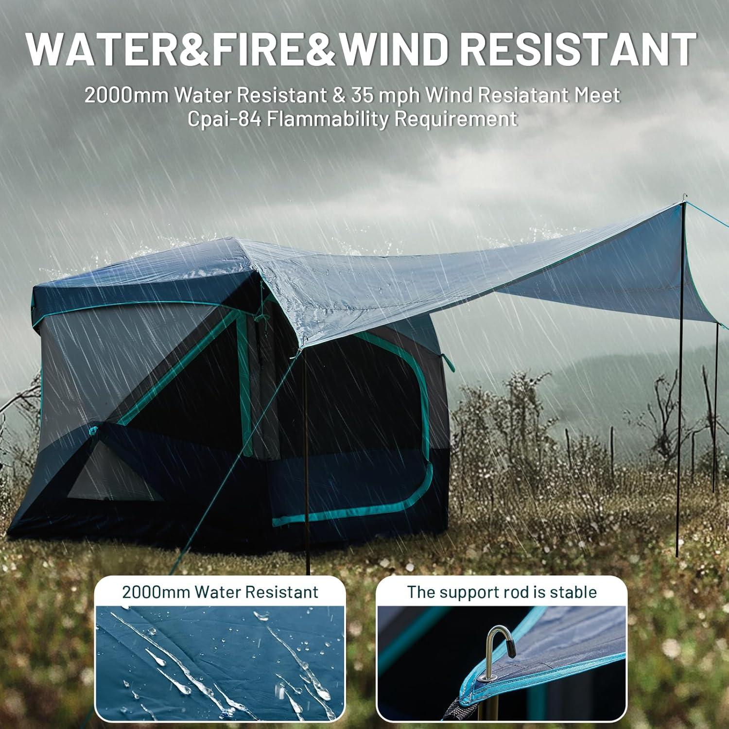 imageTIMBER RIDGE 468 Person Instant Pop Up Cabin Tent Easy 60 Second Setup Weather Resistant Camping Family Hub Tent with Rain Fly and Carry Bag for Outdoor CampingBlue