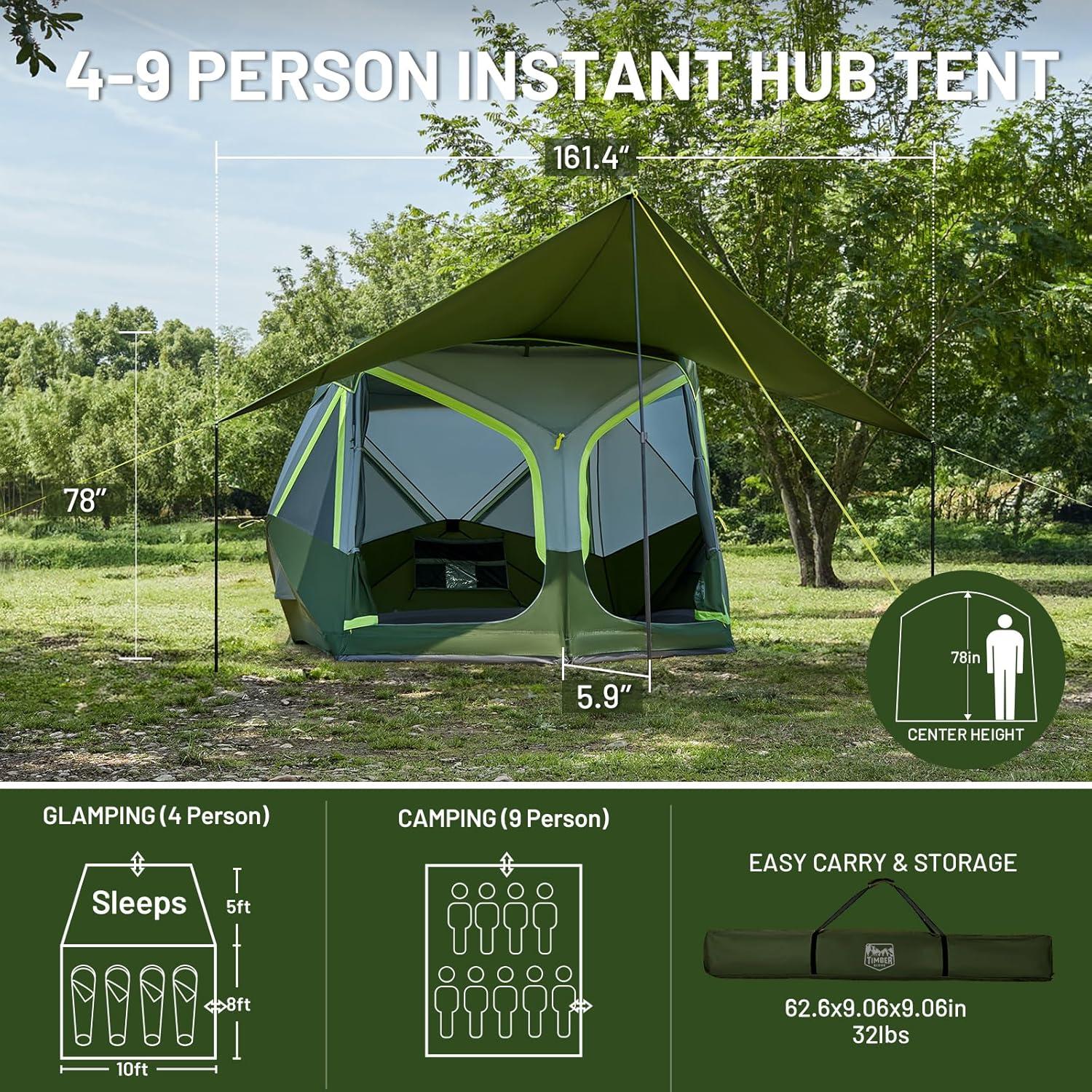 imageTIMBER RIDGE 468 Person Instant Pop Up Cabin Tent Easy 60 Second Setup Weather Resistant Camping Family Hub Tent with Rain Fly and Carry Bag for Outdoor CampingGreen