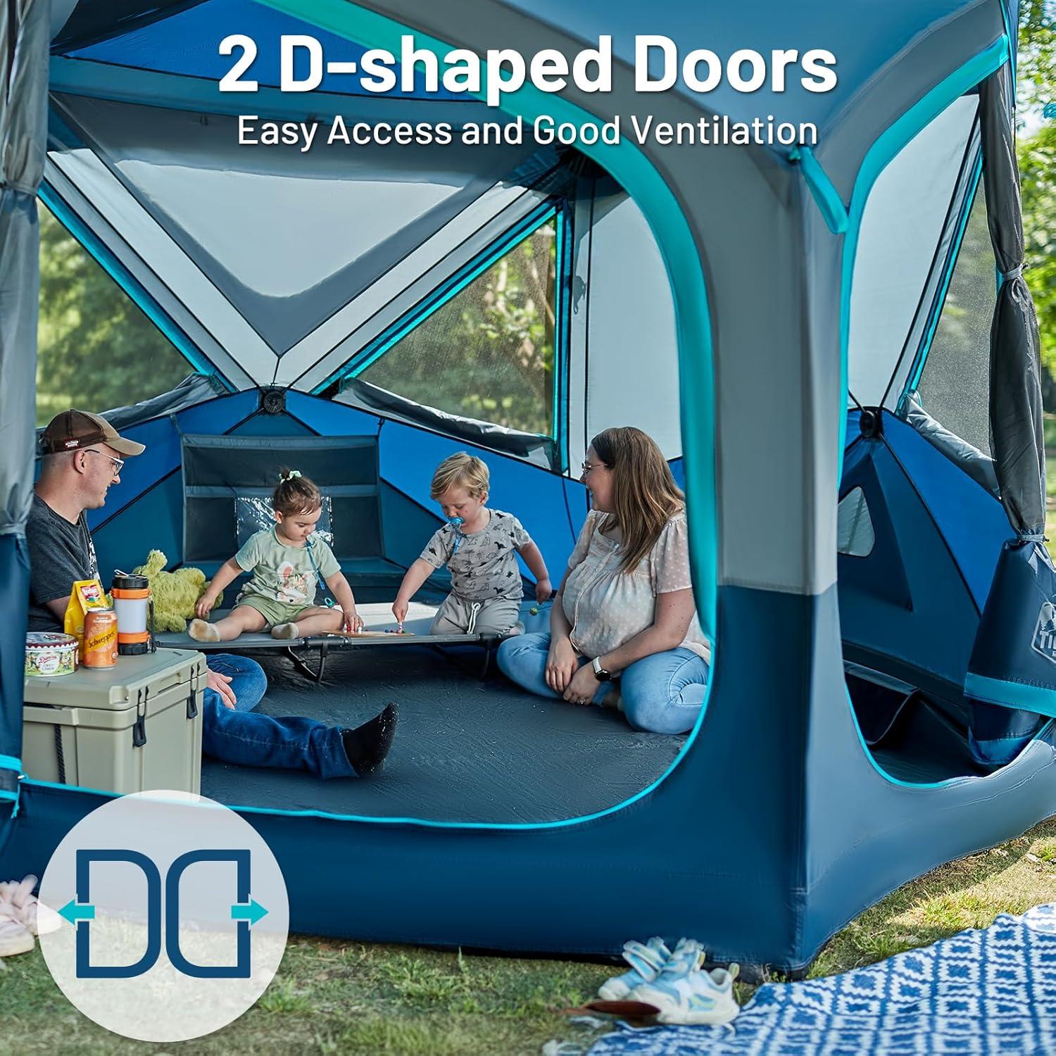 imageTIMBER RIDGE 468 Person Instant Pop Up Cabin Tent Easy 60 Second Setup Weather Resistant Camping Family Hub Tent with Rain Fly and Carry Bag for Outdoor CampingBlue