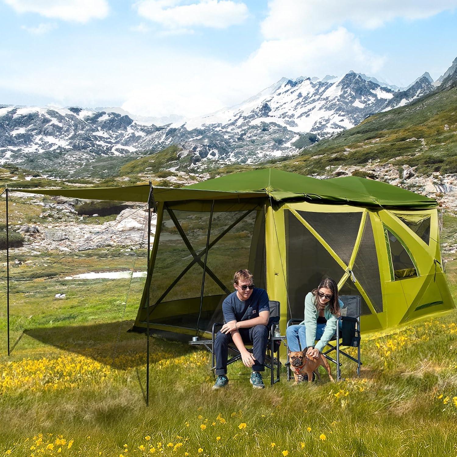 imageTIMBER RIDGE 468 Person Instant Pop Up Cabin Tent Easy 60 Second Setup Weather Resistant Camping Family Hub Tent with Rain Fly and Carry Bag for Outdoor CampingGreen