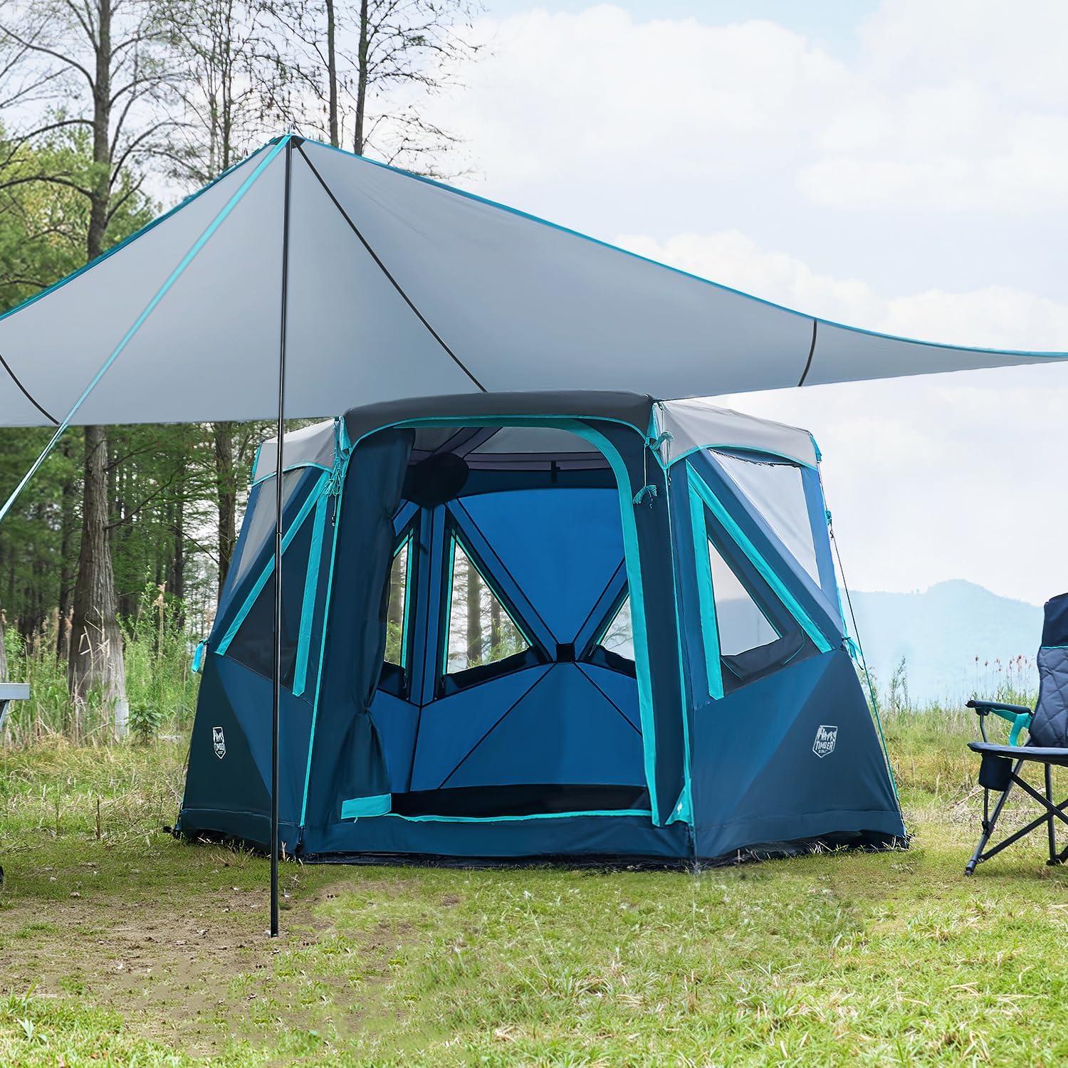 imageTIMBER RIDGE 468 Person Instant Pop Up Cabin Tent Easy 60 Second Setup Weather Resistant Camping Family Hub Tent with Rain Fly and Carry Bag for Outdoor CampingBlue
