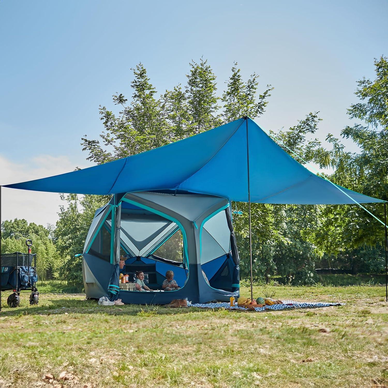 imageTIMBER RIDGE 468 Person Instant Pop Up Cabin Tent Easy 60 Second Setup Weather Resistant Camping Family Hub Tent with Rain Fly and Carry Bag for Outdoor CampingBlue