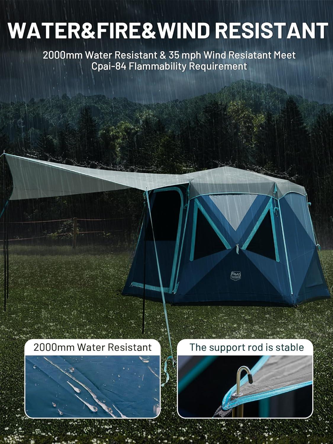 imageTIMBER RIDGE 468 Person Instant Pop Up Cabin Tent Easy 60 Second Setup Weather Resistant Camping Family Hub Tent with Rain Fly and Carry Bag for Outdoor CampingBlue