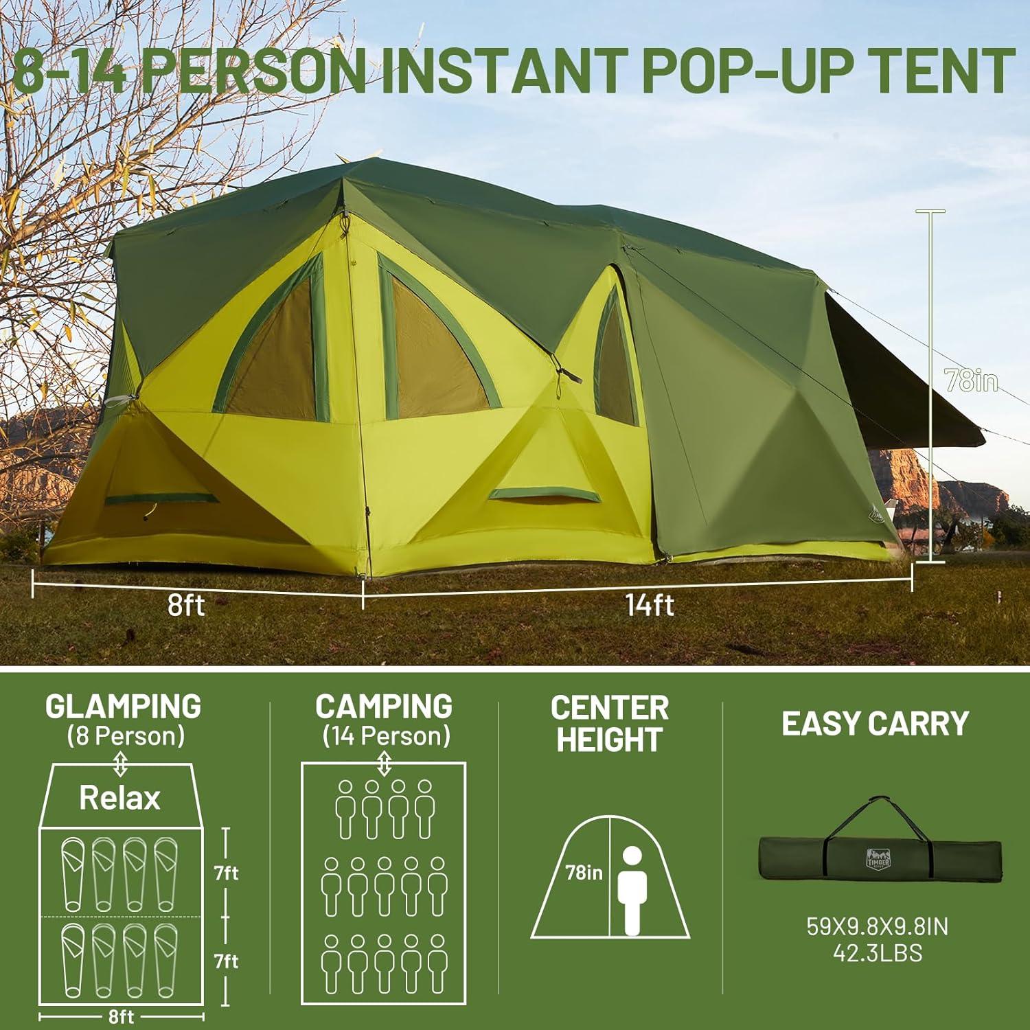 imageTIMBER RIDGE 468 Person Instant Pop Up Cabin Tent Easy 60 Second Setup Weather Resistant Camping Family Hub Tent with Rain Fly and Carry Bag for Outdoor CampingGreen