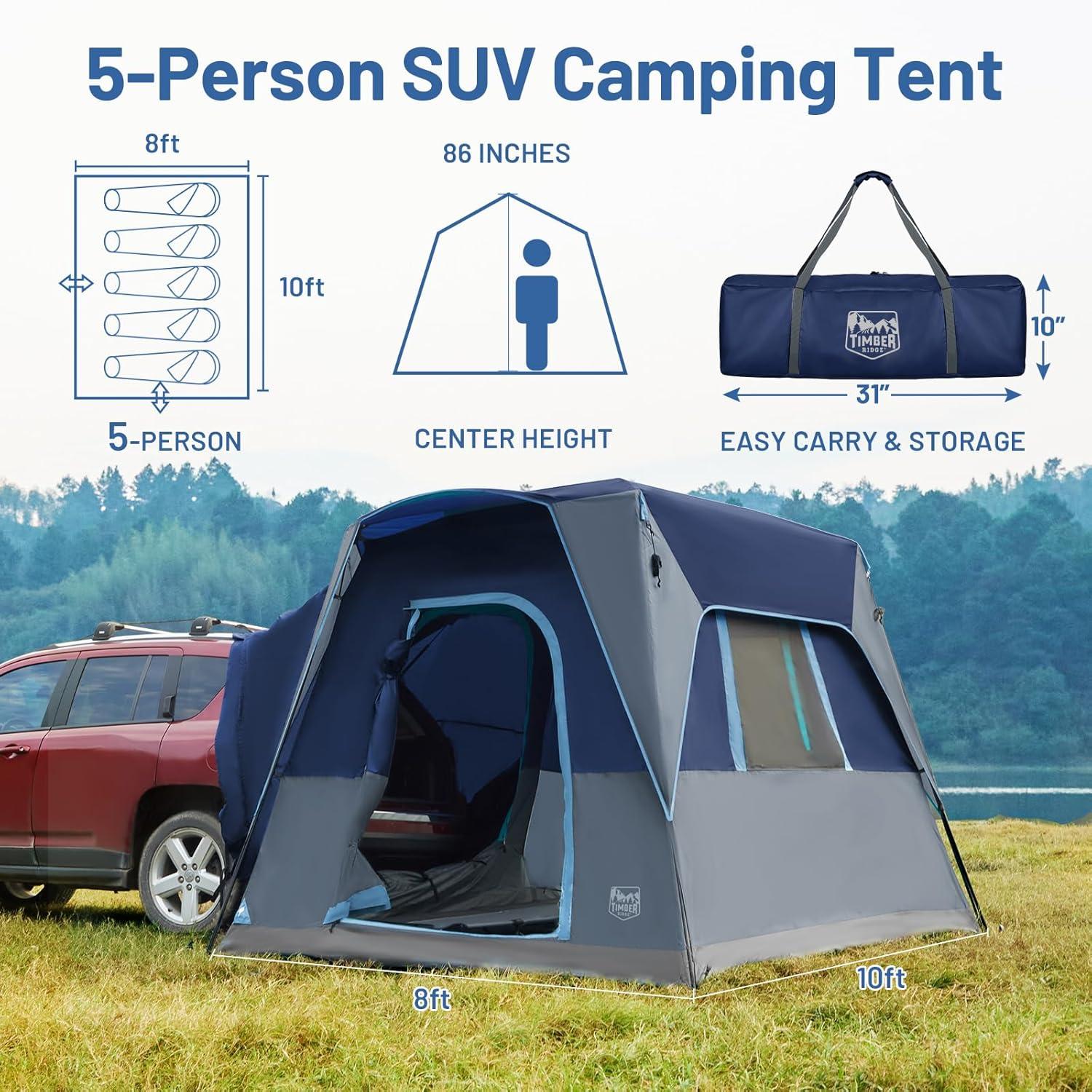 imageTIMBER RIDGE 5 Person SUV Tent Weather Resistant Portable for Car SUV Van Camping Includes Rainfly and Storage Bag 10 W X 8 L X 71 HBlue