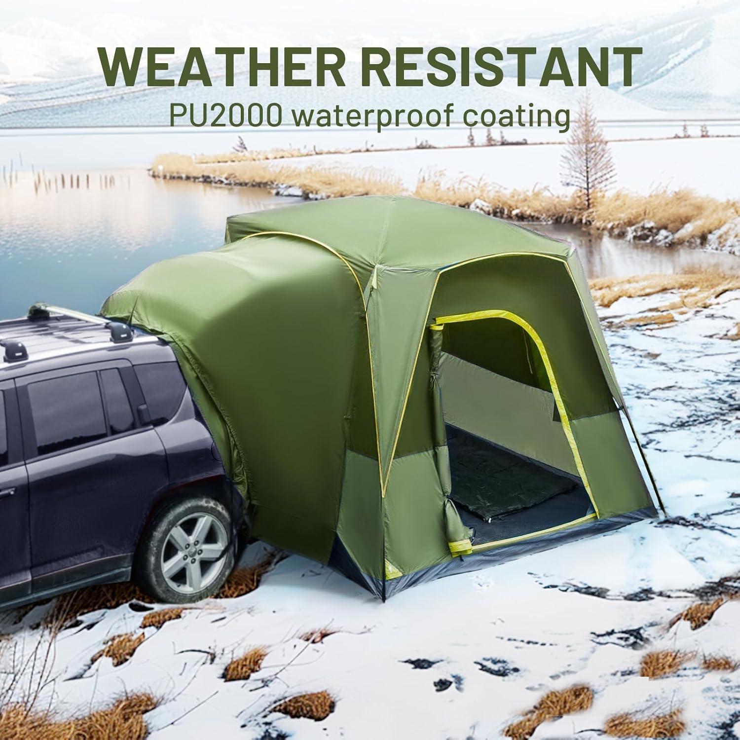 imageTIMBER RIDGE 5 Person SUV Tent Weather Resistant Portable for Car SUV Van Camping Includes Rainfly and Storage Bag 10 W X 8 L X 71 HGreen with Movie Screen