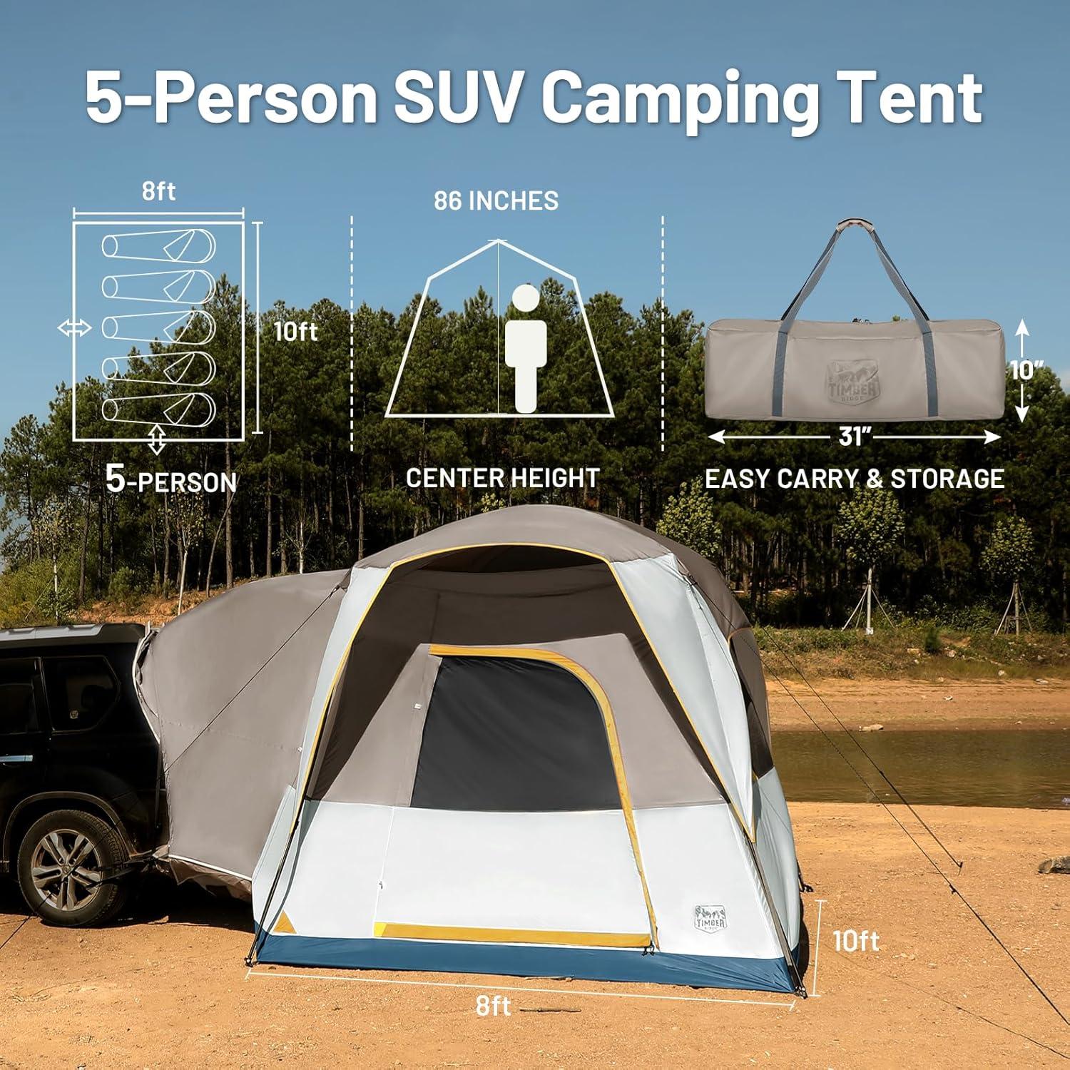 imageTIMBER RIDGE 5 Person SUV Tent Weather Resistant Portable for Car SUV Van Camping Includes Rainfly and Storage Bag 10 W X 8 L X 71 HTan