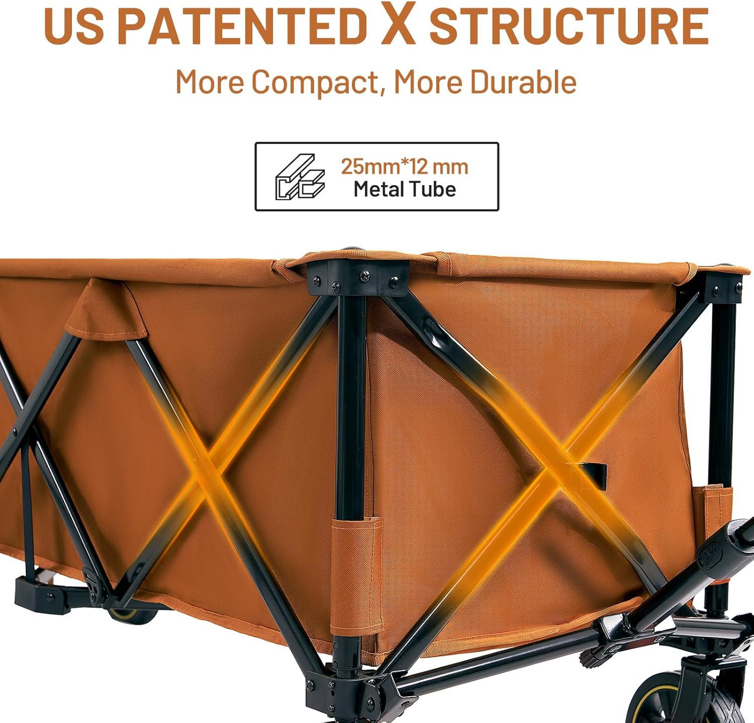 imageTIMBER RIDGE 512 Extended Collapsible Wagon Cart with Brakes and Cargo Net 350LBS Heavy Duty Foldable Utility Wagon with Adjustable Handle 400L Capacity Portable Cart for Camping Sports ShoppingOrange