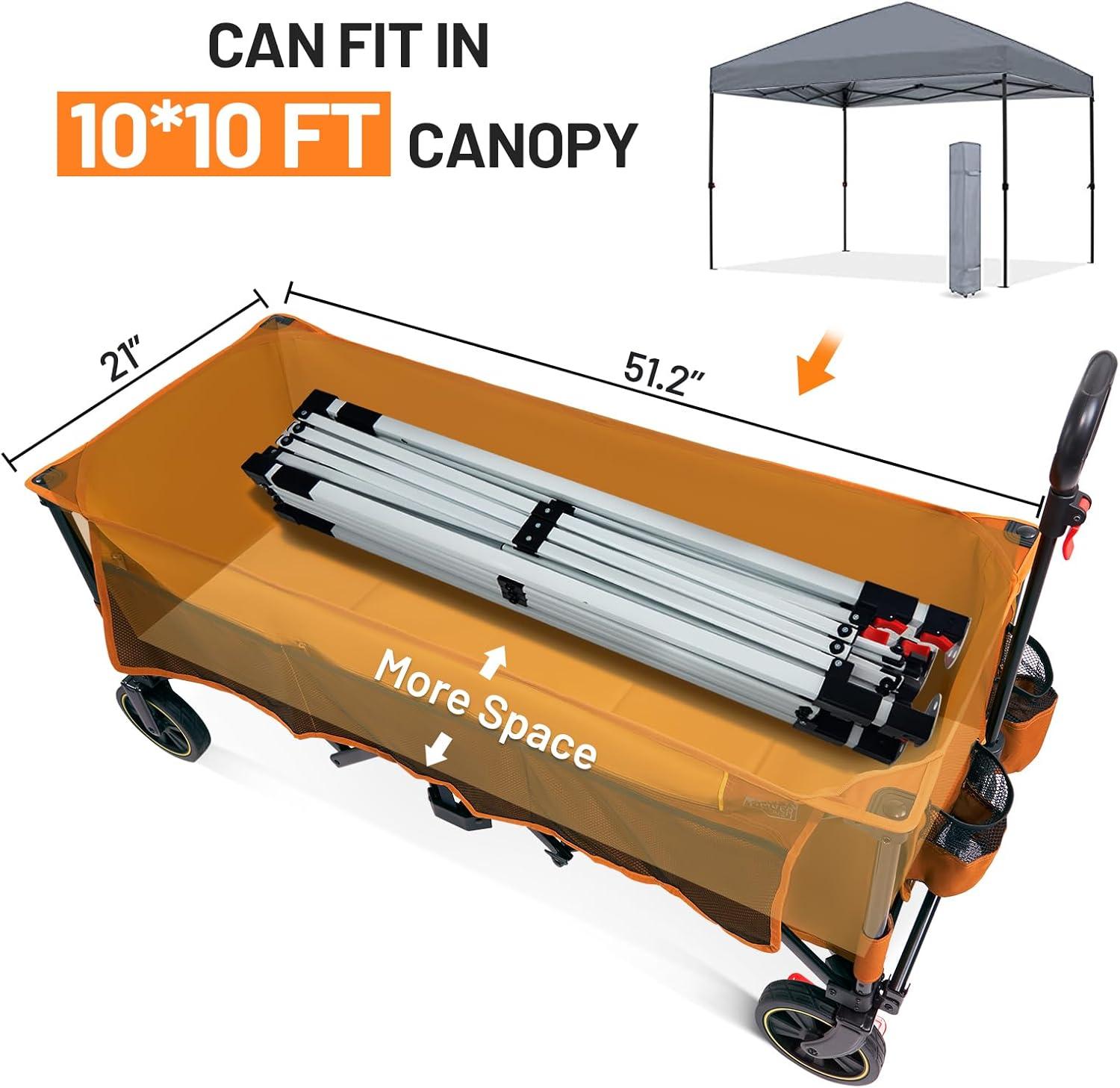imageTIMBER RIDGE 512 Extended Collapsible Wagon Cart with Brakes and Cargo Net 350LBS Heavy Duty Foldable Utility Wagon with Adjustable Handle 400L Capacity Portable Cart for Camping Sports ShoppingOrange