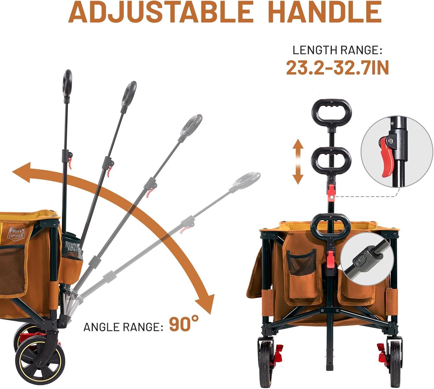 imageTIMBER RIDGE 512 Extended Collapsible Wagon Cart with Brakes and Cargo Net 350LBS Heavy Duty Foldable Utility Wagon with Adjustable Handle 400L Capacity Portable Cart for Camping Sports ShoppingOrange