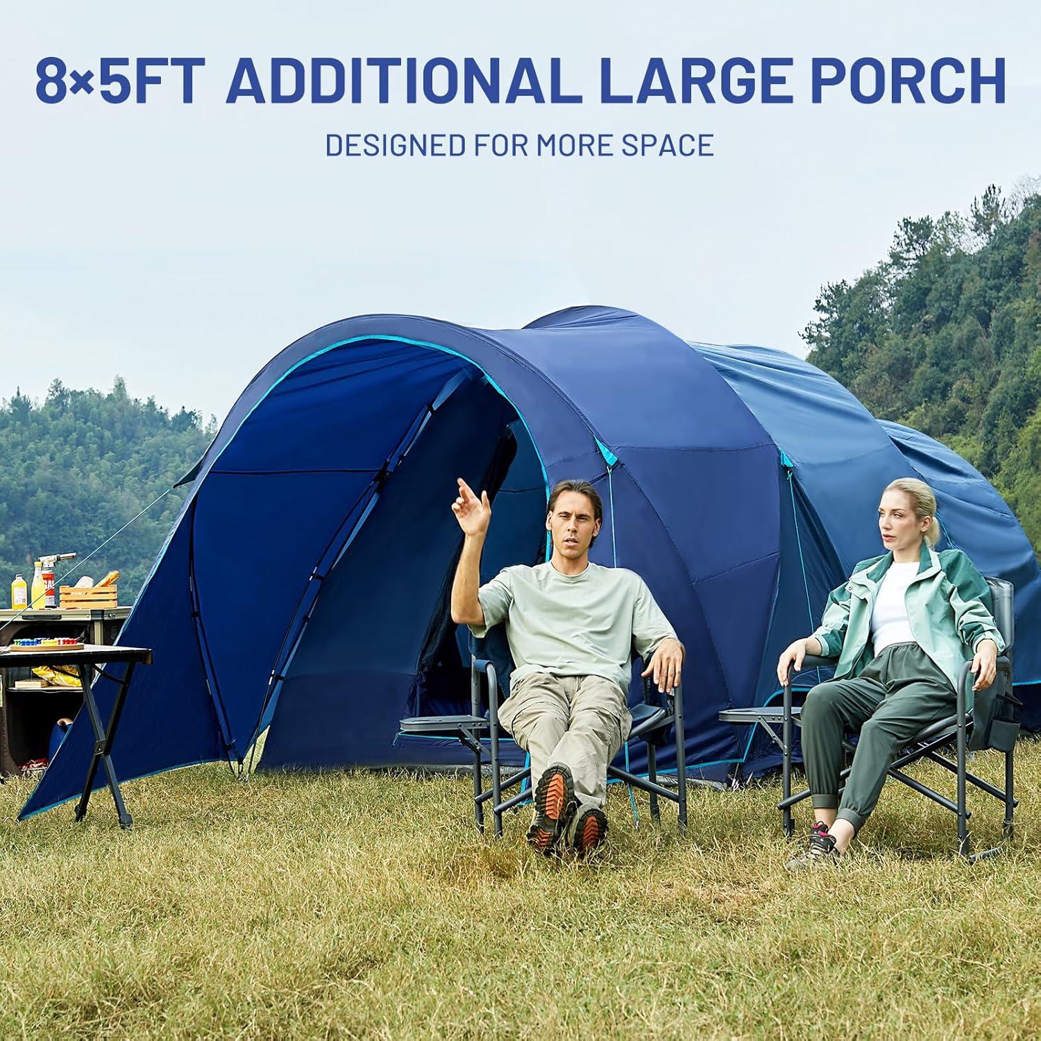 imageTIMBER RIDGE 8 Person Camping Tent with Large Porch Portable Waterproof Windproof Family Tent with Rainfly Carry Bag Room Divider Easy Setup Tent with Excellent Ventilation for Camping 3 Season