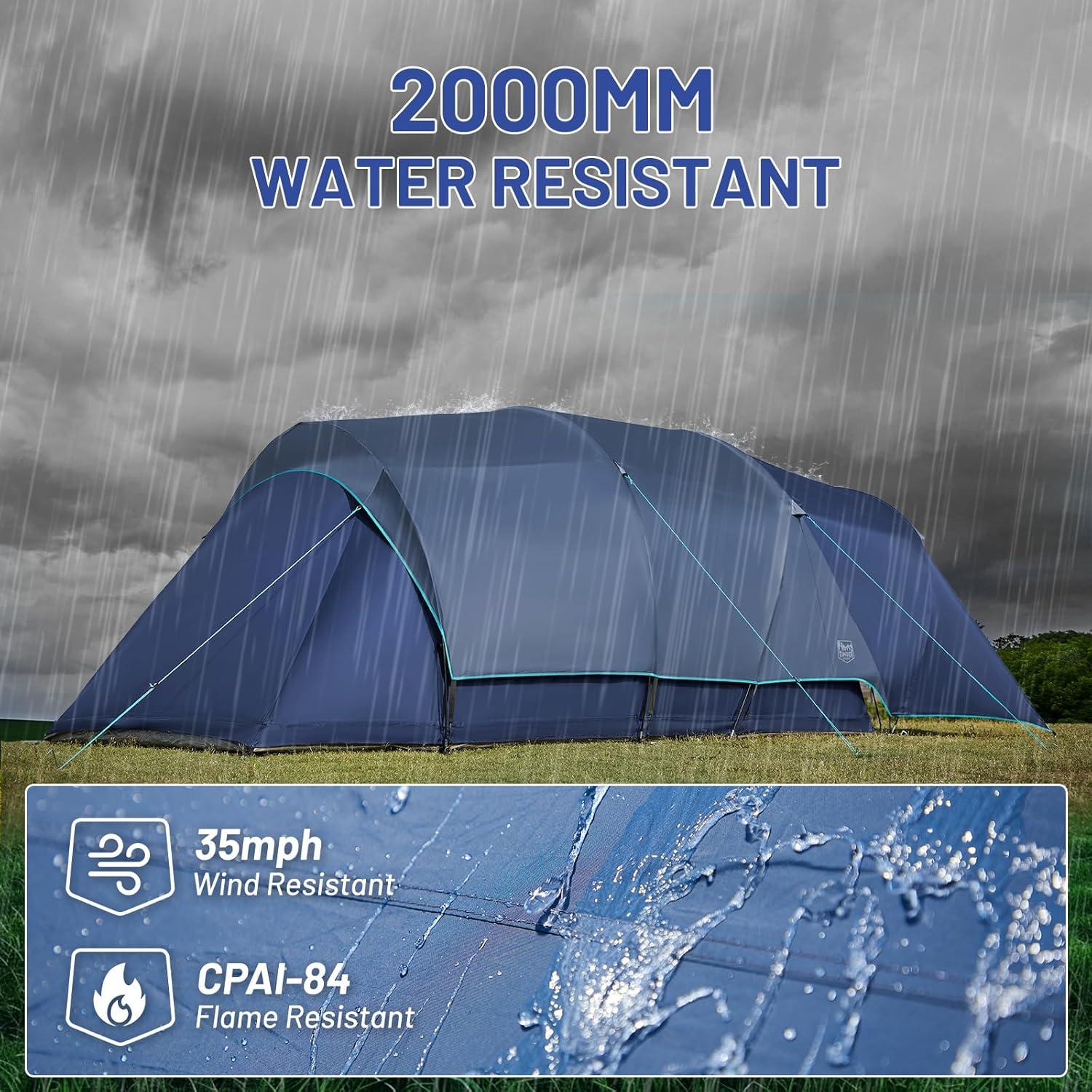 imageTIMBER RIDGE 8 Person Camping Tent with Large Porch Portable Waterproof Windproof Family Tent with Rainfly Carry Bag Room Divider Easy Setup Tent with Excellent Ventilation for Camping 3 Season