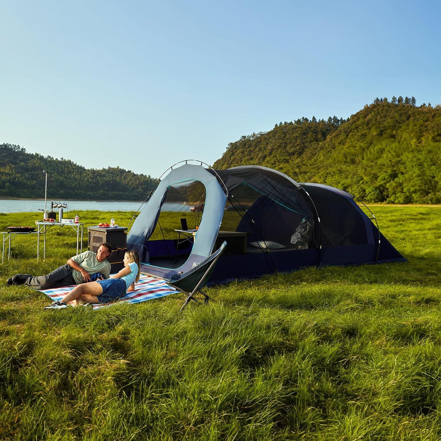 imageTIMBER RIDGE 8 Person Camping Tent with Large Porch Portable Waterproof Windproof Family Tent with Rainfly Carry Bag Room Divider Easy Setup Tent with Excellent Ventilation for Camping 3 Season