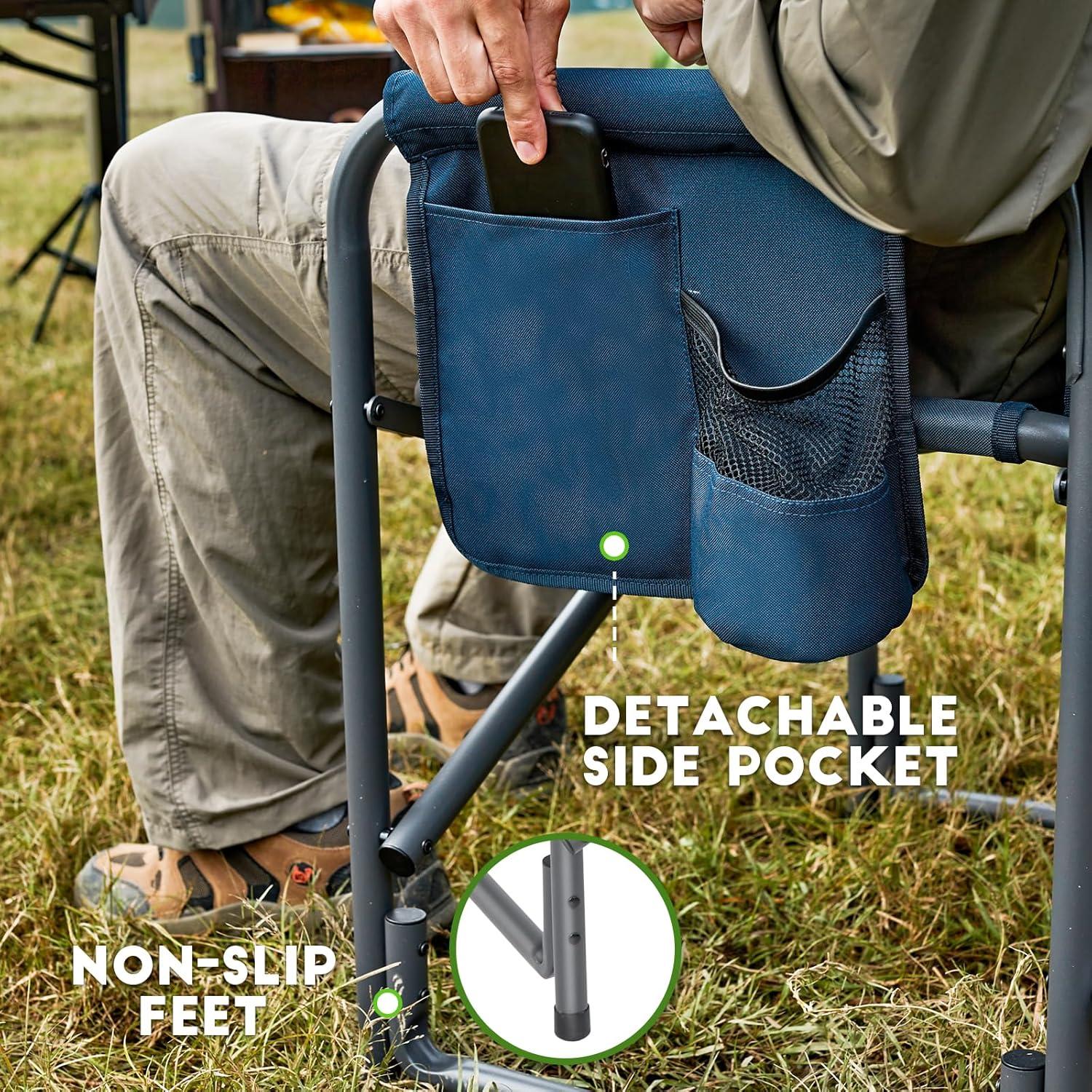 imageTIMBER RIDGE Aluminum Oversized Camping Chair Lightweight Portable Directors Chair with Side Table Detachable Side Pocket for Outdoor Camping Lawn Picnic Support 400lbs Blue 2 PackBlue2 Set