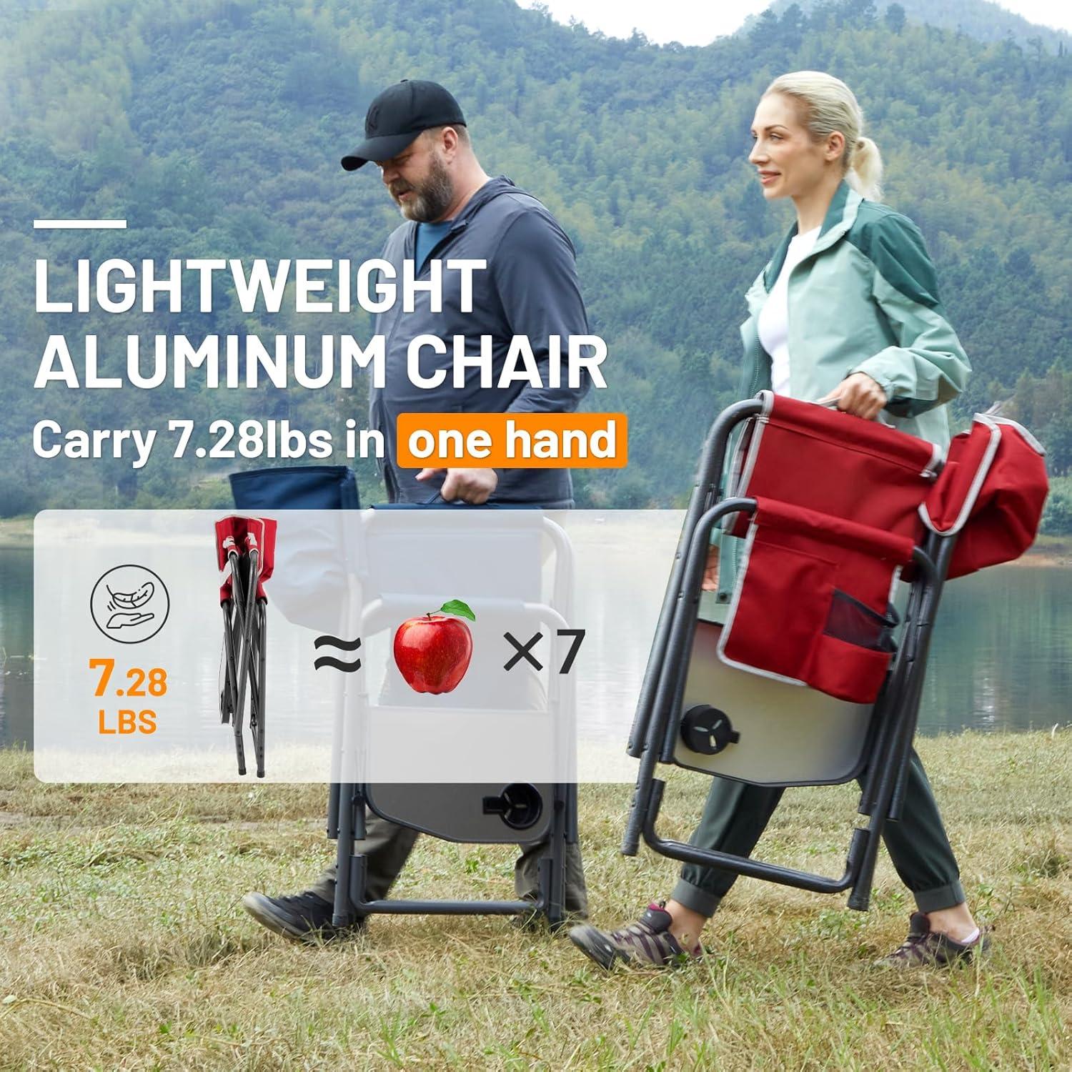 imageTIMBER RIDGE Aluminum Oversized Camping Chair Lightweight Portable Directors Chair with Side Table Detachable Side Pocket for Outdoor Camping Lawn Picnic Support 400lbs Blue 2 PackRed