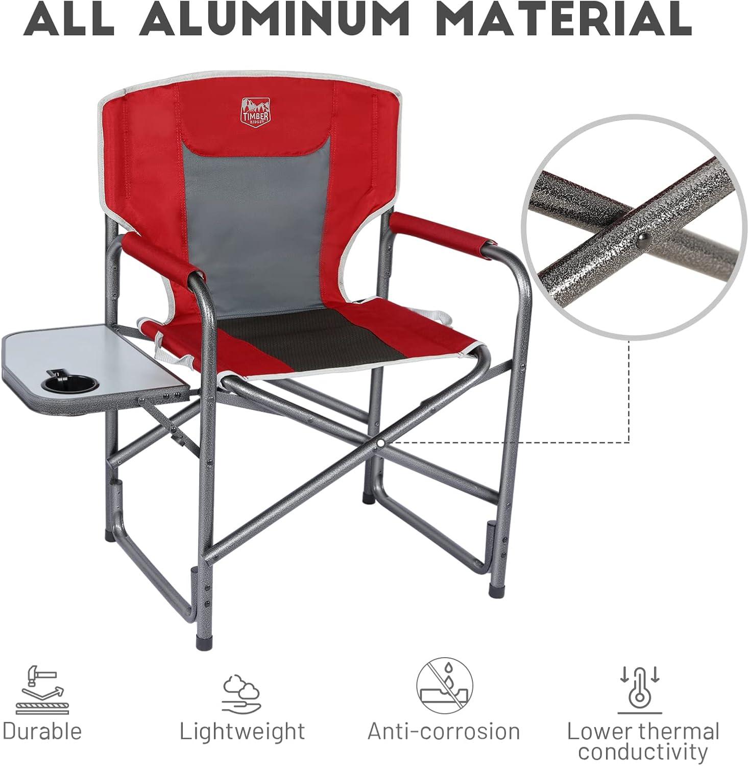 imageTIMBER RIDGE Aluminum Oversized Camping Chair Lightweight Portable Directors Chair with Side Table Detachable Side Pocket for Outdoor Camping Lawn Picnic Support 400lbs Blue 2 PackRed