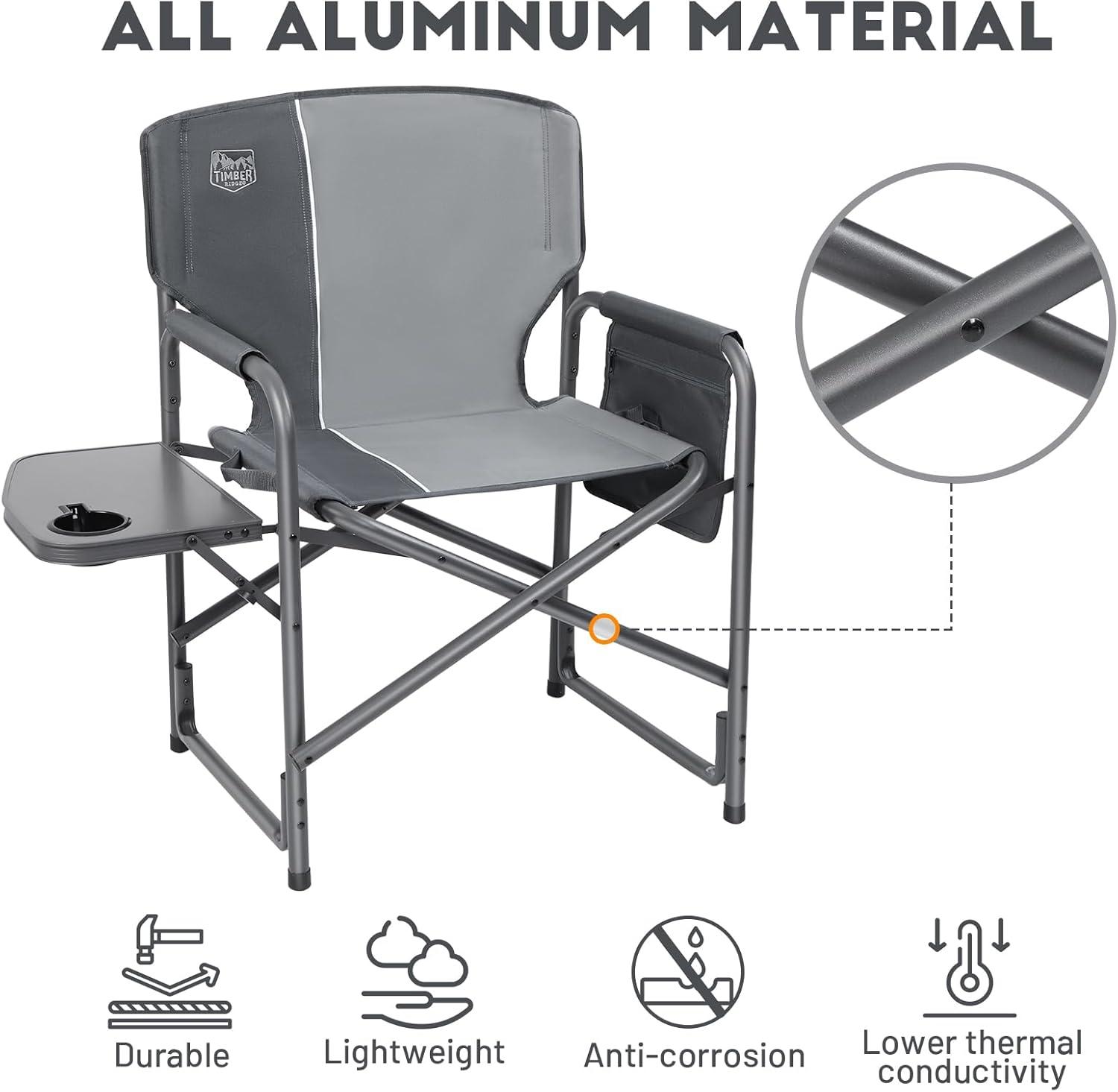 imageTIMBER RIDGE Aluminum Oversized Camping Chair Lightweight Portable Directors Chair with Side Table Detachable Side Pocket for Outdoor Camping Lawn Picnic Support 400lbs Blue 2 PackGrey