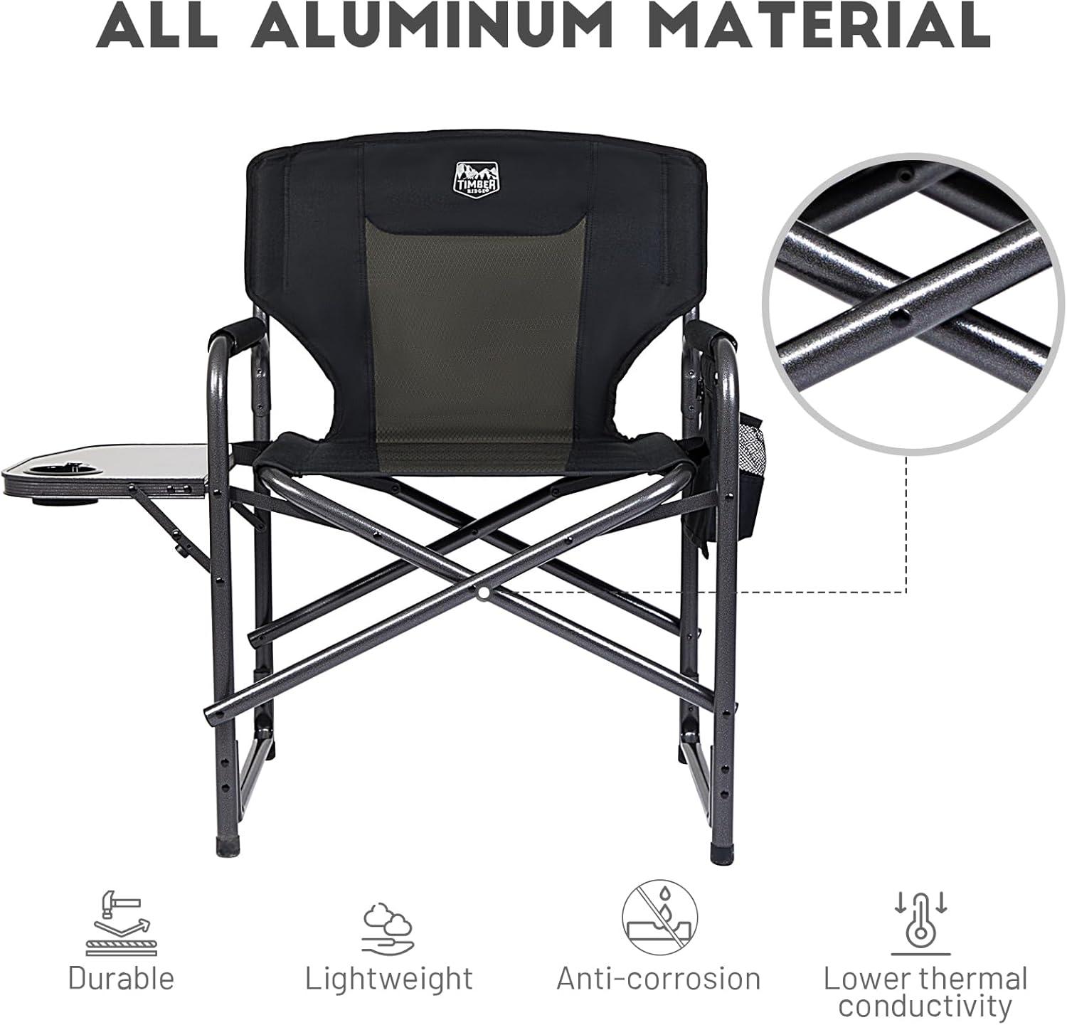 imageTIMBER RIDGE Aluminum Oversized Camping Chair Lightweight Portable Directors Chair with Side Table Detachable Side Pocket for Outdoor Camping Lawn Picnic Support 400lbs Blue 2 PackBlack