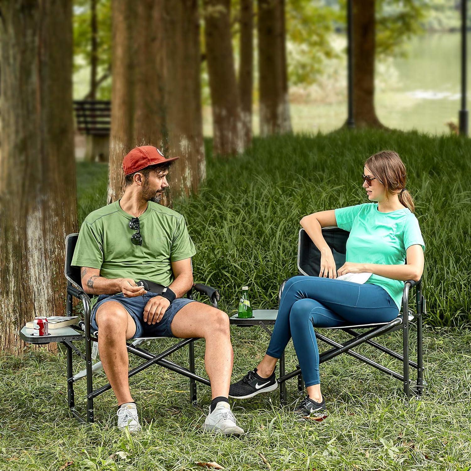 imageTIMBER RIDGE Aluminum Oversized Camping Chair Lightweight Portable Directors Chair with Side Table Detachable Side Pocket for Outdoor Camping Lawn Picnic Support 400lbs Blue 2 PackBlack