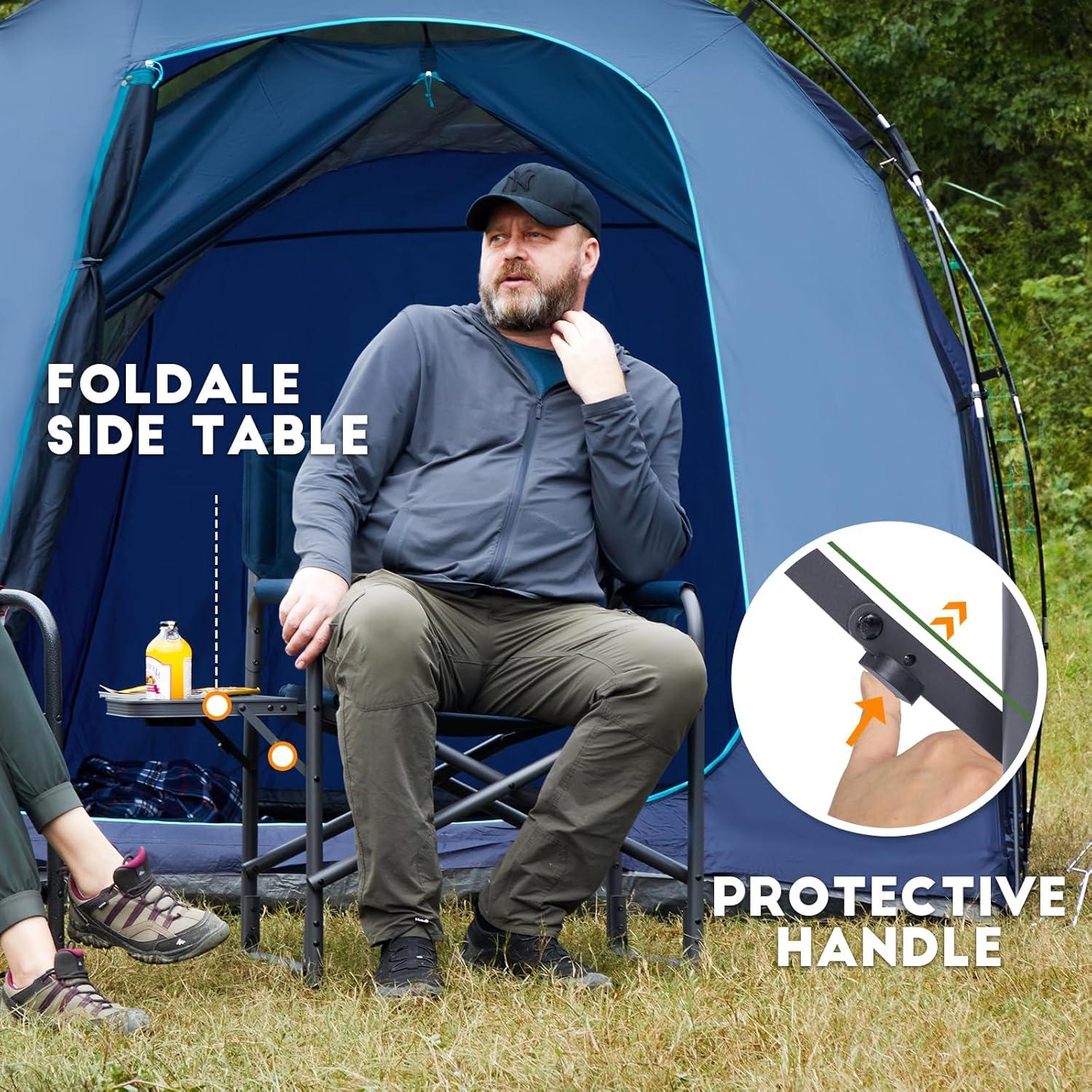 imageTIMBER RIDGE Aluminum Oversized Camping Chair Lightweight Portable Directors Chair with Side Table Detachable Side Pocket for Outdoor Camping Lawn Picnic Support 400lbs Blue 2 PackBlue2 Set