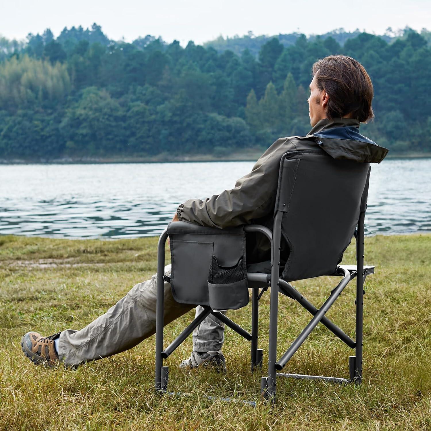 imageTIMBER RIDGE Aluminum Oversized Camping Chair Lightweight Portable Directors Chair with Side Table Detachable Side Pocket for Outdoor Camping Lawn Picnic Support 400lbs Blue 2 PackGrey