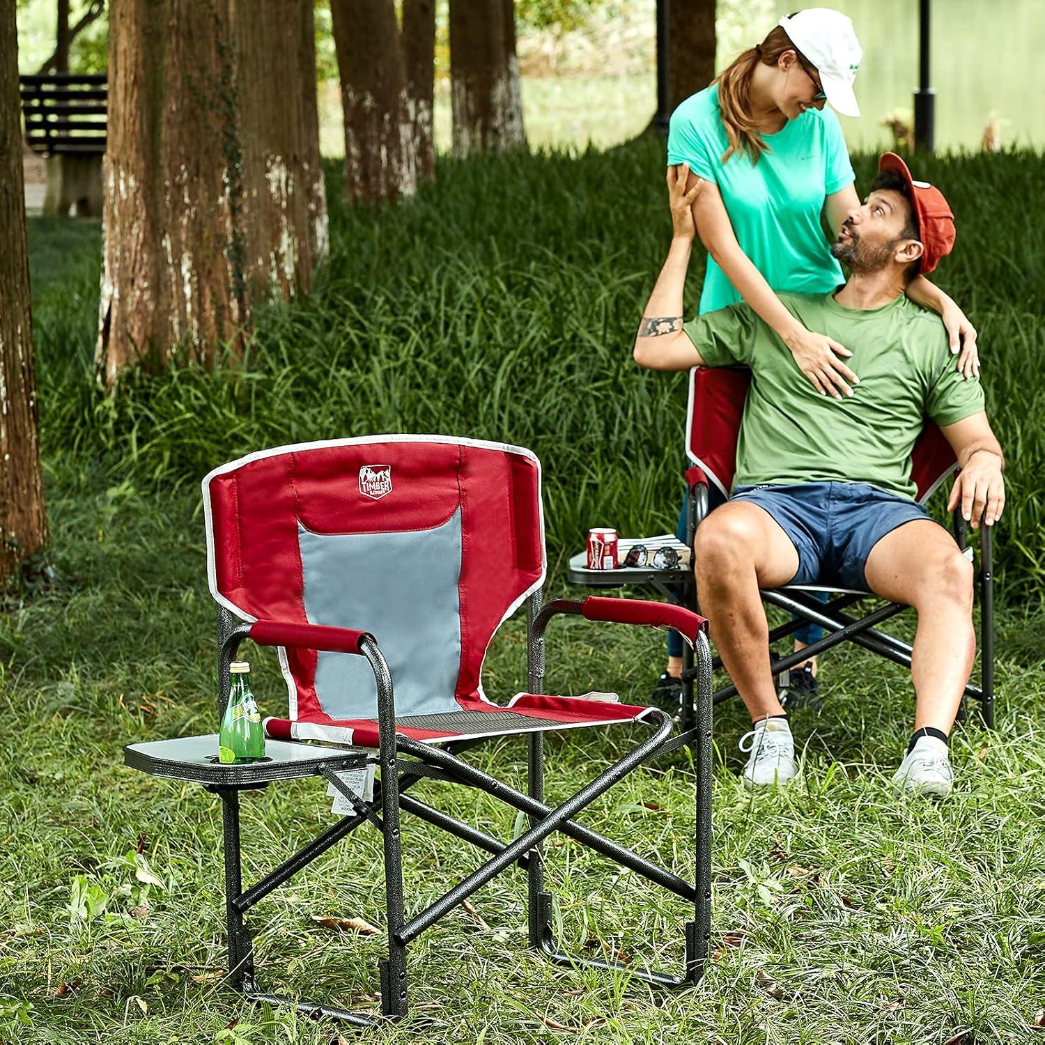 imageTIMBER RIDGE Aluminum Oversized Camping Chair Lightweight Portable Directors Chair with Side Table Detachable Side Pocket for Outdoor Camping Lawn Picnic Support 400lbs Blue 2 PackRed