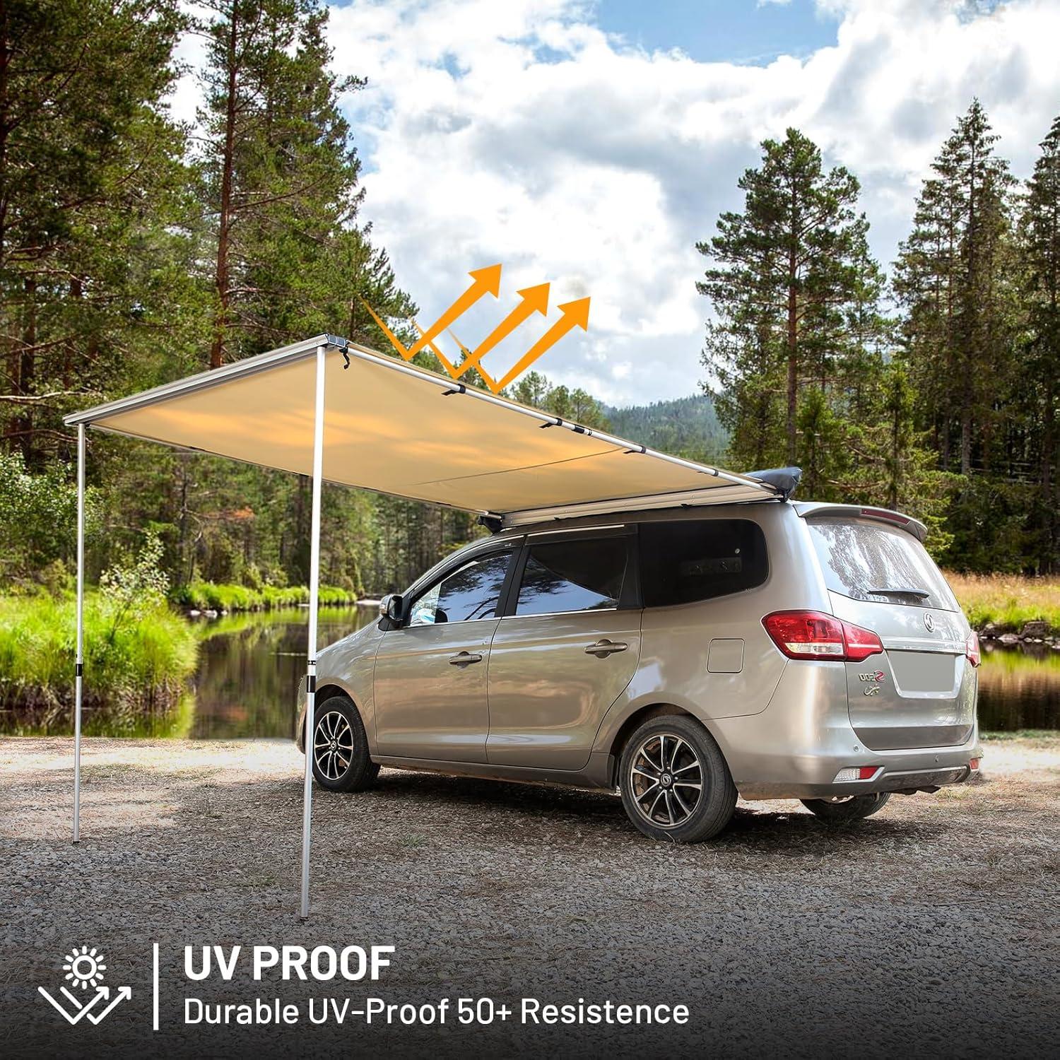 imageTIMBER RIDGE Car Awning Camper Awning 82X65ft Truck Tent Waterproof PU10000mm UV50 Rooftop Overland Camping Retractable Side Tent Shade for CarSUVTruckVan Beige