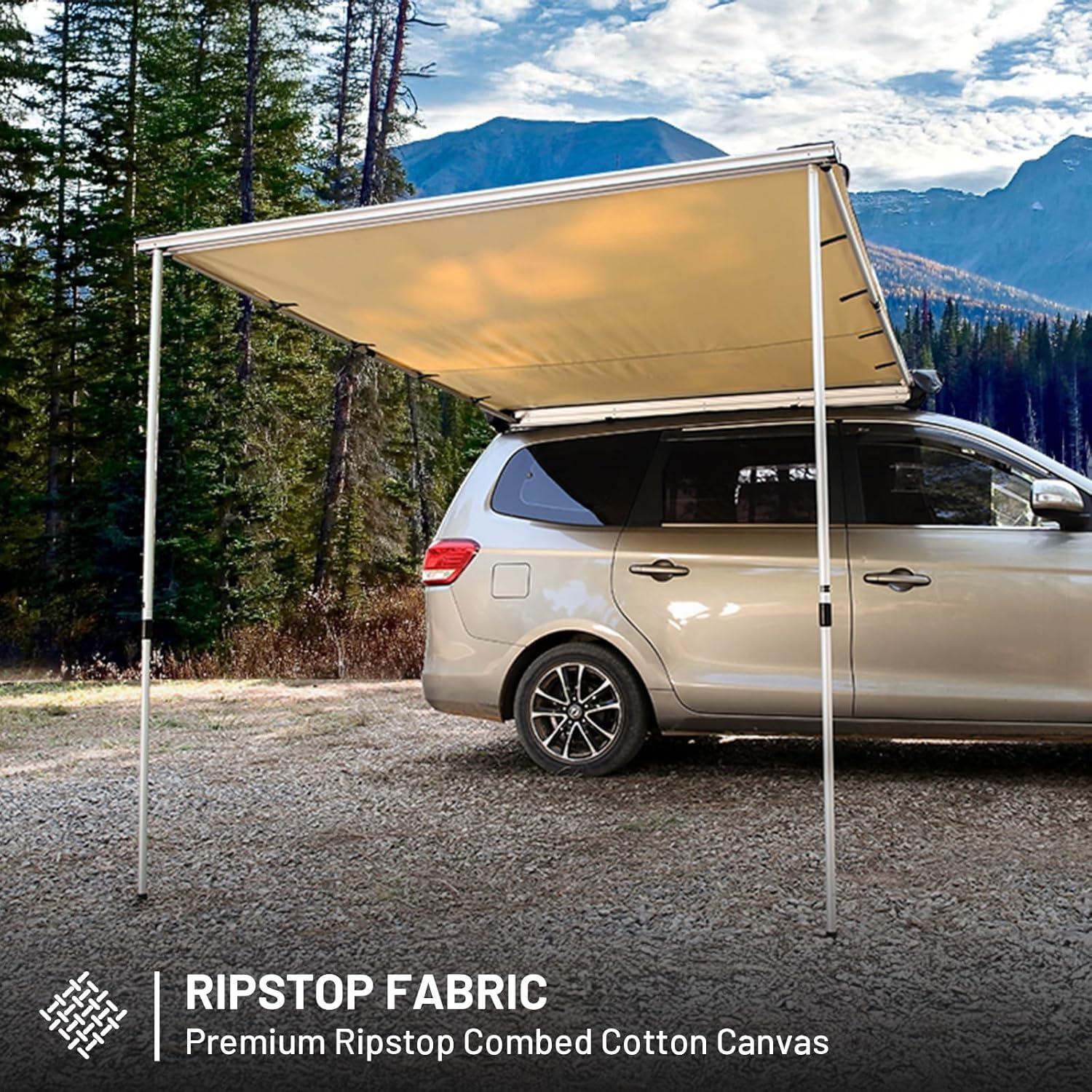 imageTIMBER RIDGE Car Awning Camper Awning 82X65ft Truck Tent Waterproof PU10000mm UV50 Rooftop Overland Camping Retractable Side Tent Shade for CarSUVTruckVan Beige