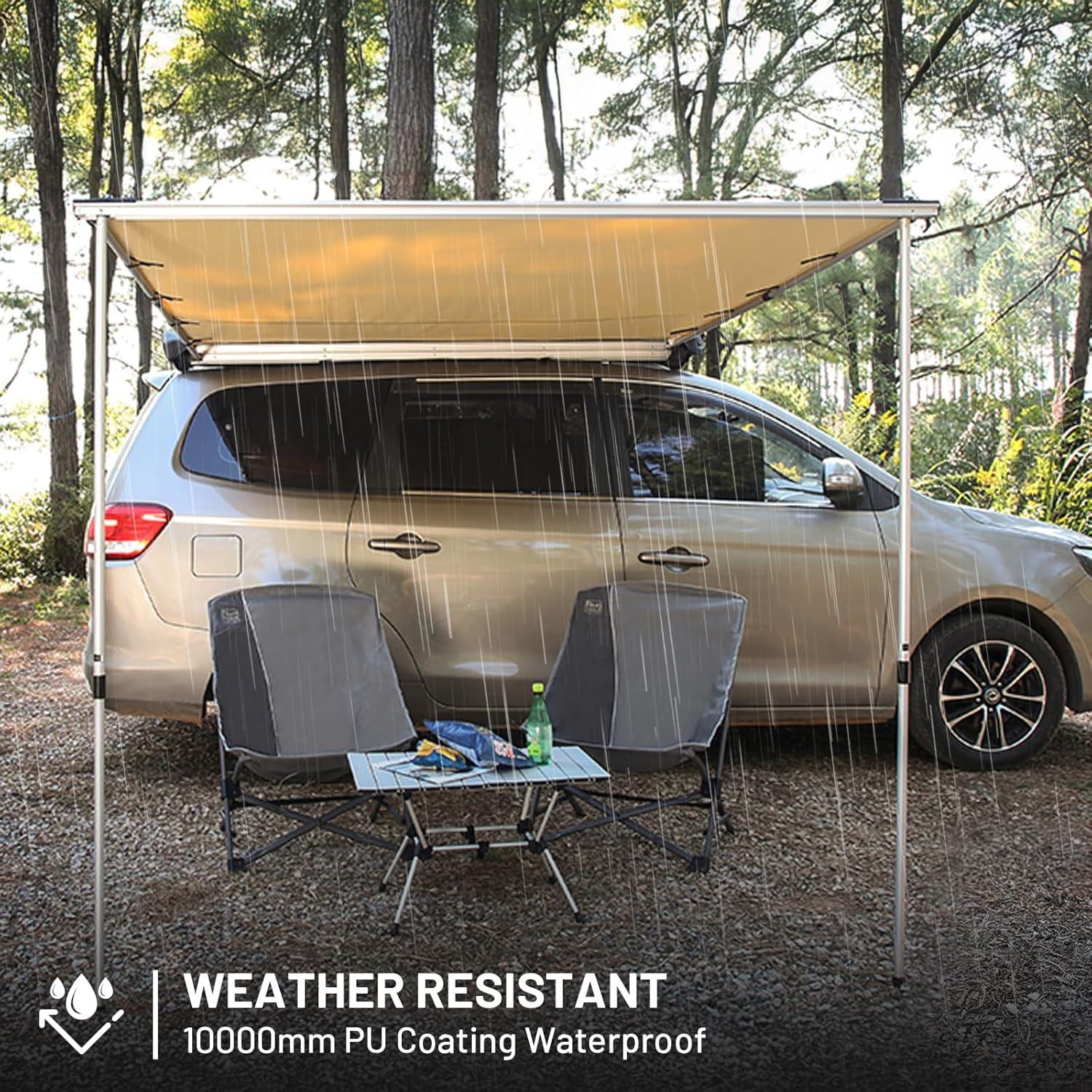 imageTIMBER RIDGE Car Awning Camper Awning 82X65ft Truck Tent Waterproof PU10000mm UV50 Rooftop Overland Camping Retractable Side Tent Shade for CarSUVTruckVan Beige