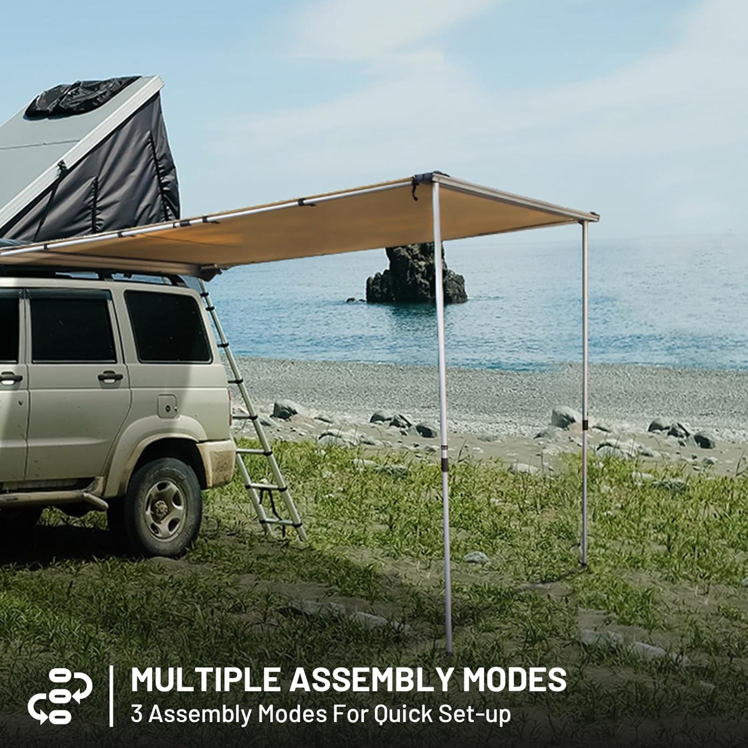 imageTIMBER RIDGE Car Awning Camper Awning 82X65ft Truck Tent Waterproof PU10000mm UV50 Rooftop Overland Camping Retractable Side Tent Shade for CarSUVTruckVan Beige