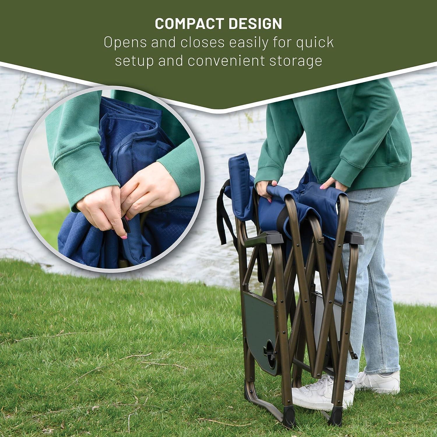 imageTIMBER RIDGE Double Camping Chair Foldable Loveseat Directors Chairs Oversized Double Folding Camping Chairs with 2 Side Tables 2 Person Lawn Chair Heavy Duty Support 600 LBS for Outdoor BlueBlue