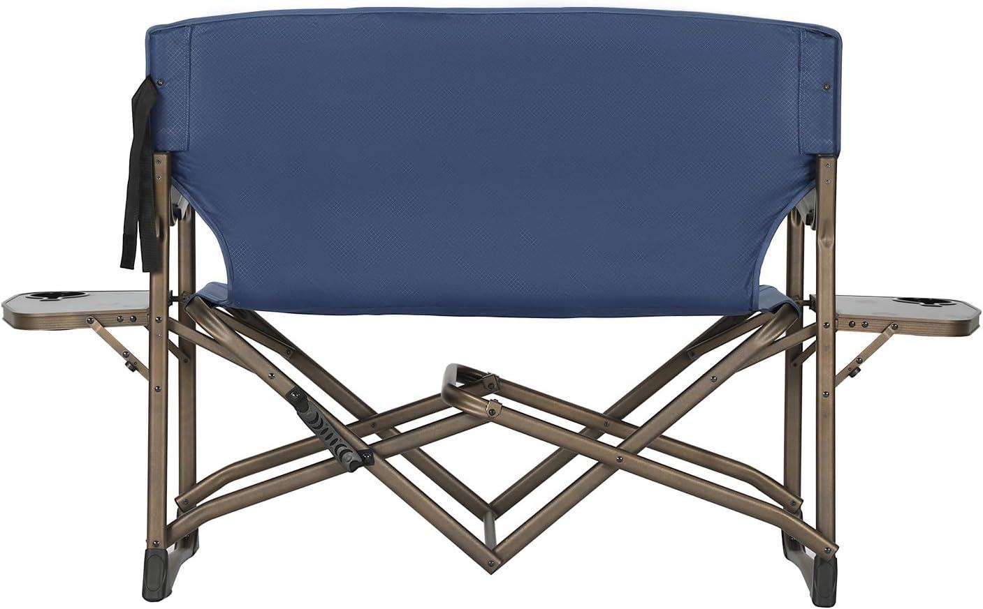imageTIMBER RIDGE Double Camping Chair Foldable Loveseat Directors Chairs Oversized Double Folding Camping Chairs with 2 Side Tables 2 Person Lawn Chair Heavy Duty Support 600 LBS for Outdoor BlueBlue