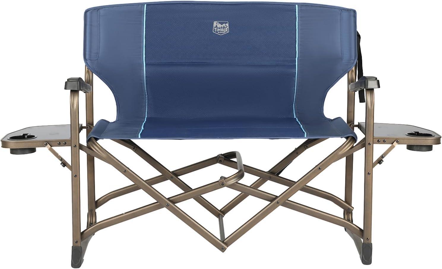imageTIMBER RIDGE Double Camping Chair Foldable Loveseat Directors Chairs Oversized Double Folding Camping Chairs with 2 Side Tables 2 Person Lawn Chair Heavy Duty Support 600 LBS for Outdoor BlueBlue
