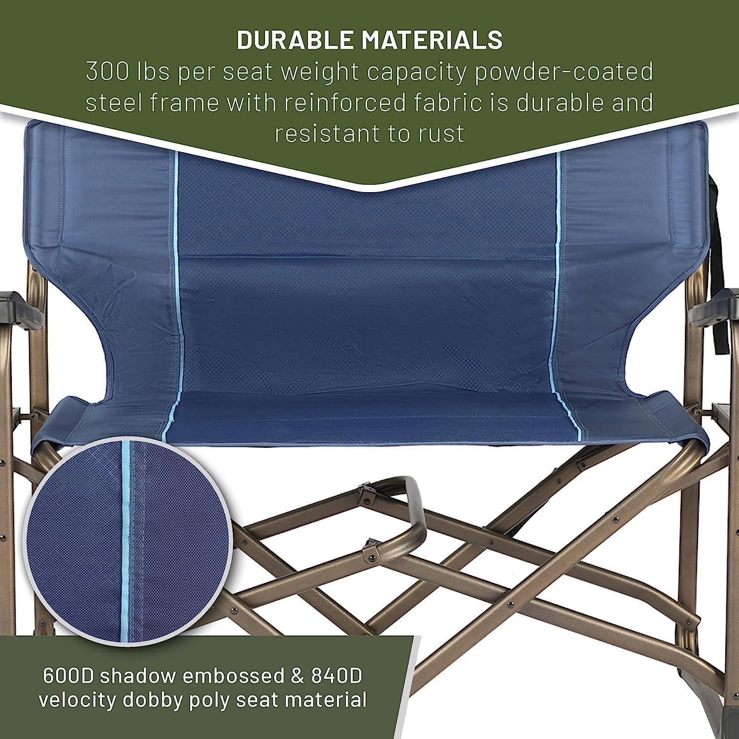 imageTIMBER RIDGE Double Camping Chair Foldable Loveseat Directors Chairs Oversized Double Folding Camping Chairs with 2 Side Tables 2 Person Lawn Chair Heavy Duty Support 600 LBS for Outdoor BlueBlue