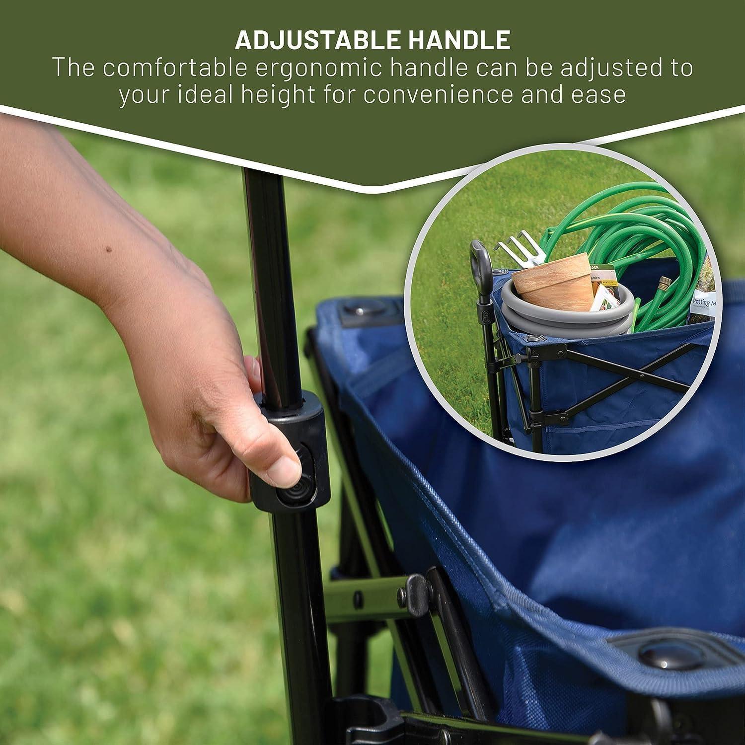 imageTIMBER RIDGE Folding Collapsible Wagon Utility Push Pull Beach Wagon with AllTerrain Universal Wheels Heavy Duty Foldable Grocery Cart for Outdoor Garden Camping Shopping Holds 225 lbs Dark Blue