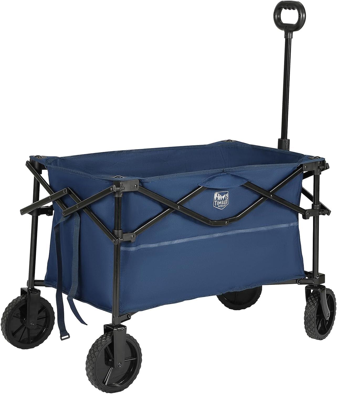 imageTIMBER RIDGE Folding Collapsible Wagon Utility Push Pull Beach Wagon with AllTerrain Universal Wheels Heavy Duty Foldable Grocery Cart for Outdoor Garden Camping Shopping Holds 225 lbs Dark Blue