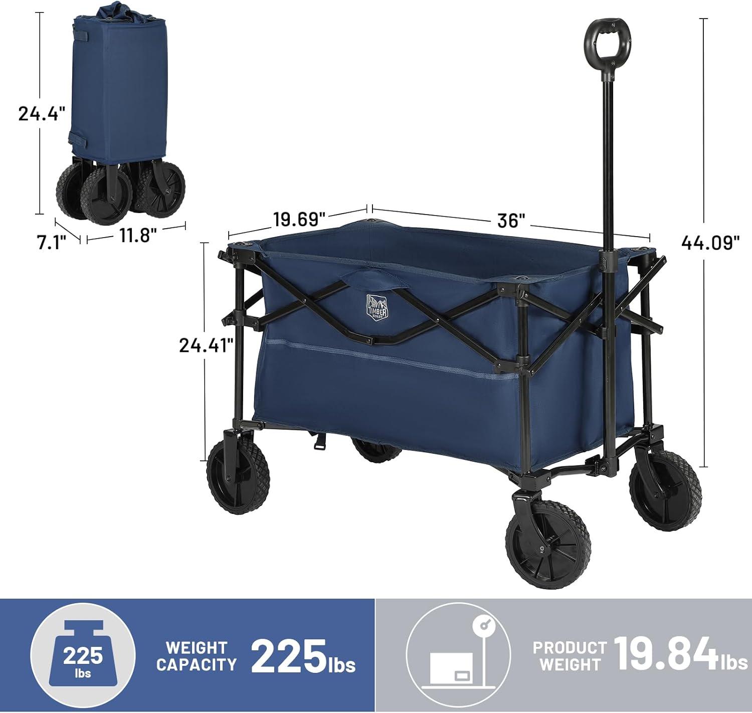 imageTIMBER RIDGE Folding Collapsible Wagon Utility Push Pull Beach Wagon with AllTerrain Universal Wheels Heavy Duty Foldable Grocery Cart for Outdoor Garden Camping Shopping Holds 225 lbs Dark Blue