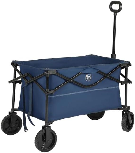 imageTIMBER RIDGE Folding Collapsible Wagon Utility Push Pull Beach Wagon with AllTerrain Universal Wheels Heavy Duty Foldable Grocery Cart for Outdoor Garden Camping Shopping Holds 225 lbs Dark Blue