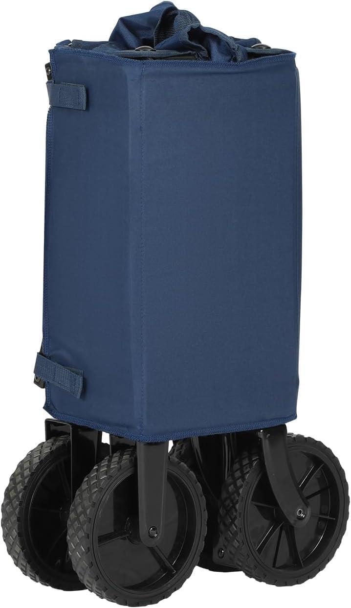 imageTIMBER RIDGE Folding Collapsible Wagon Utility Push Pull Beach Wagon with AllTerrain Universal Wheels Heavy Duty Foldable Grocery Cart for Outdoor Garden Camping Shopping Holds 225 lbs Dark Blue