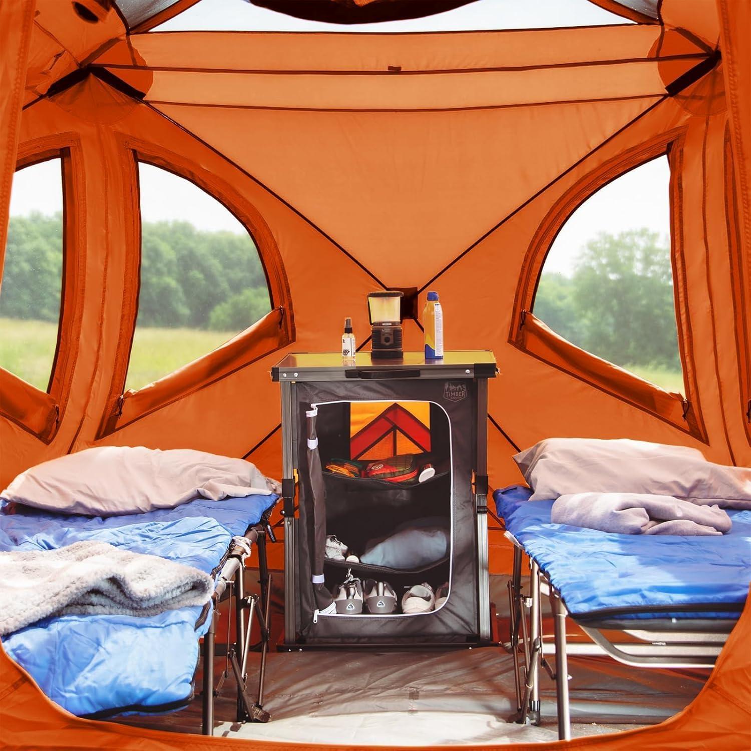 imageTIMBER RIDGE Instant Pop Up Hub Tent 4 Person Portable Weather Resistant Camping Tent 60 Second SetUp Easy Up Tents with Rain Fly and Carry Bag Orange