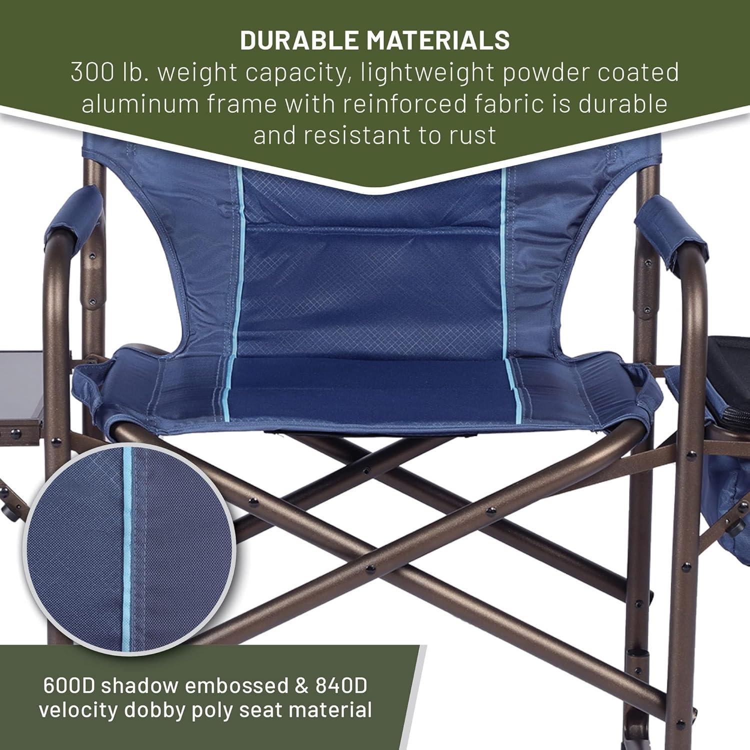 imageTIMBER RIDGE Lightweight Camping Chair Portable Laurel Directors Chair with Foldable Side Table Cooler Bag ampamp Mesh Pocket Compact Outdoor Folding Lawn Chair Supports 300lbs GreyBlue