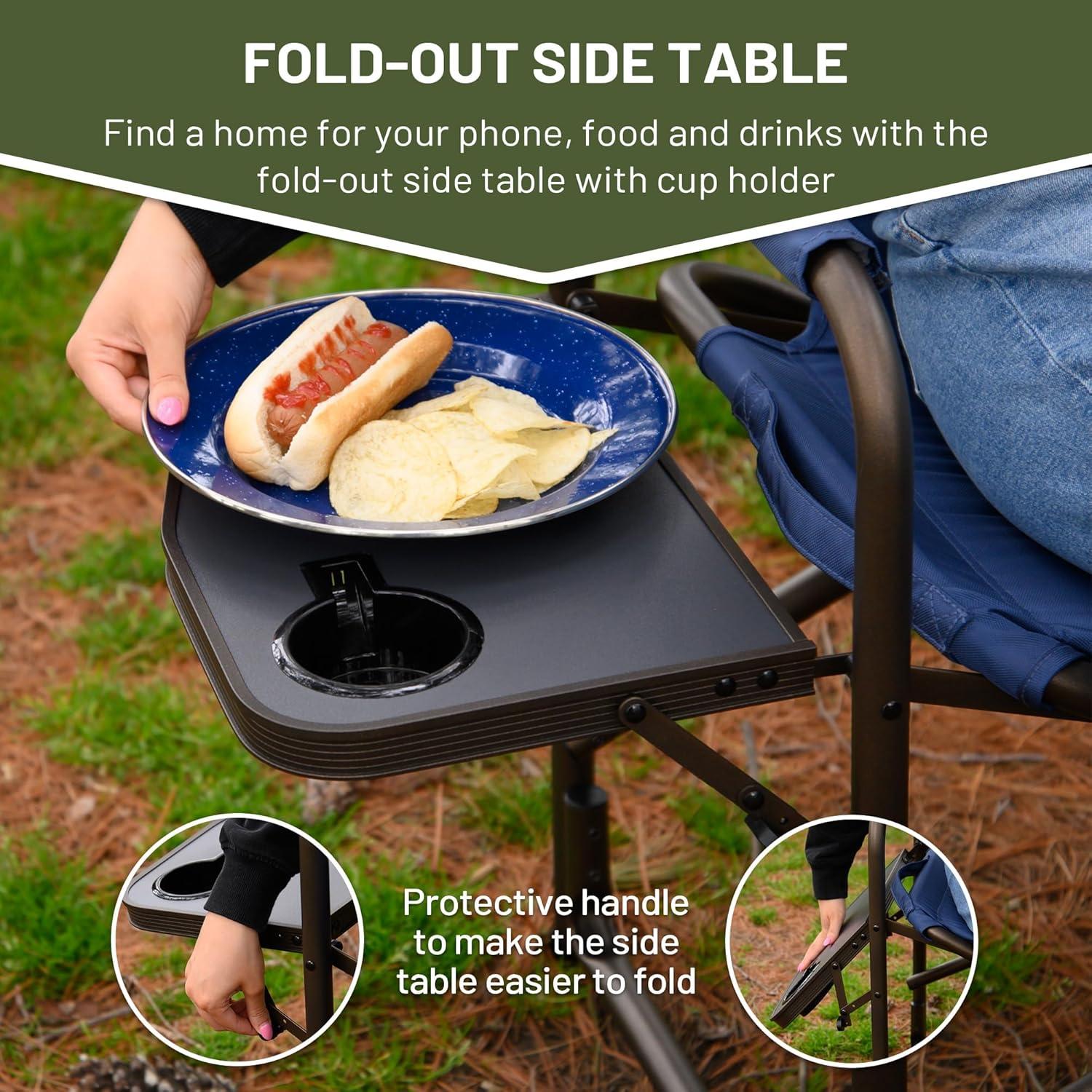 imageTIMBER RIDGE Lightweight Camping Chair Portable Laurel Directors Chair with Foldable Side Table Cooler Bag ampamp Mesh Pocket Compact Outdoor Folding Lawn Chair Supports 300lbs GreyBlue