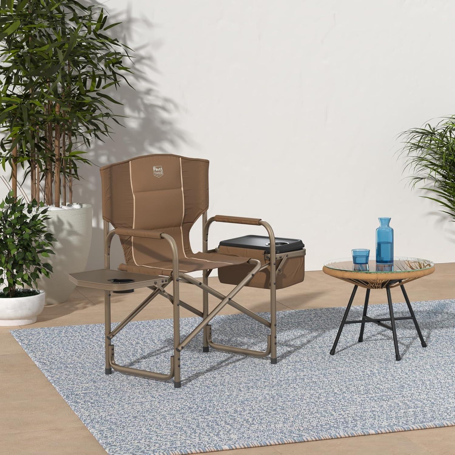 imageTIMBER RIDGE Lightweight Camping Chair Portable Laurel Directors Chair with Foldable Side Table Cooler Bag ampamp Mesh Pocket Compact Outdoor Folding Lawn Chair Supports 300lbs GreyEarth Brown