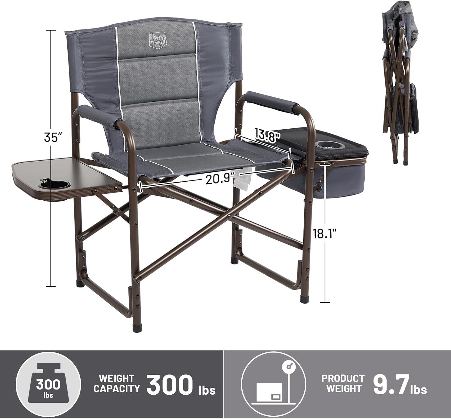 imageTIMBER RIDGE Lightweight Camping Chair Portable Laurel Directors Chair with Foldable Side Table Cooler Bag ampamp Mesh Pocket Compact Outdoor Folding Lawn Chair Supports 300lbs GreyGrey